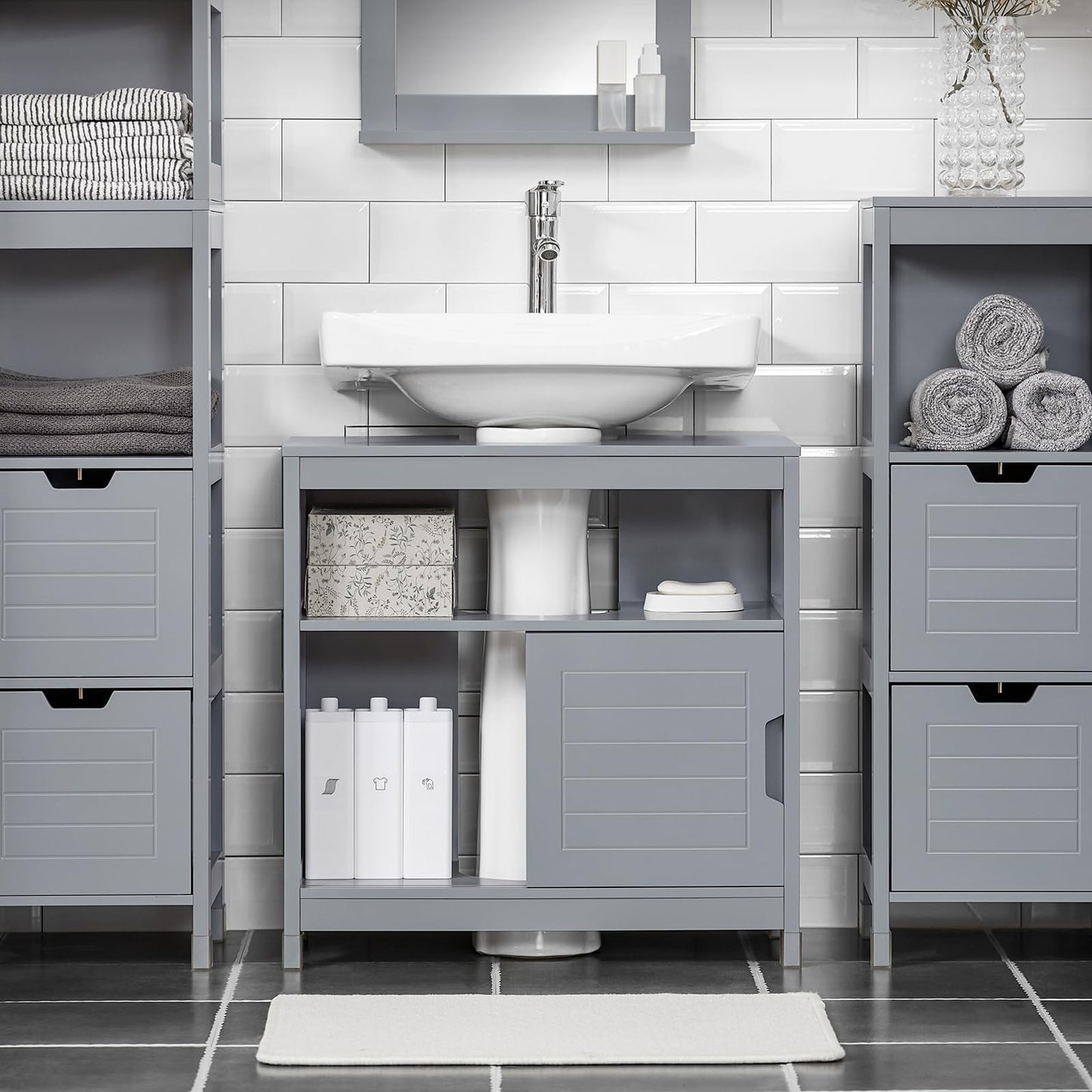 SoBuy FRG128-W Vanity Unit Bathroom Cabinet with Foot Pads, Vanity Unit for Bathroom, Bathroom Furniture, White, 60 x 61 x 30 cm