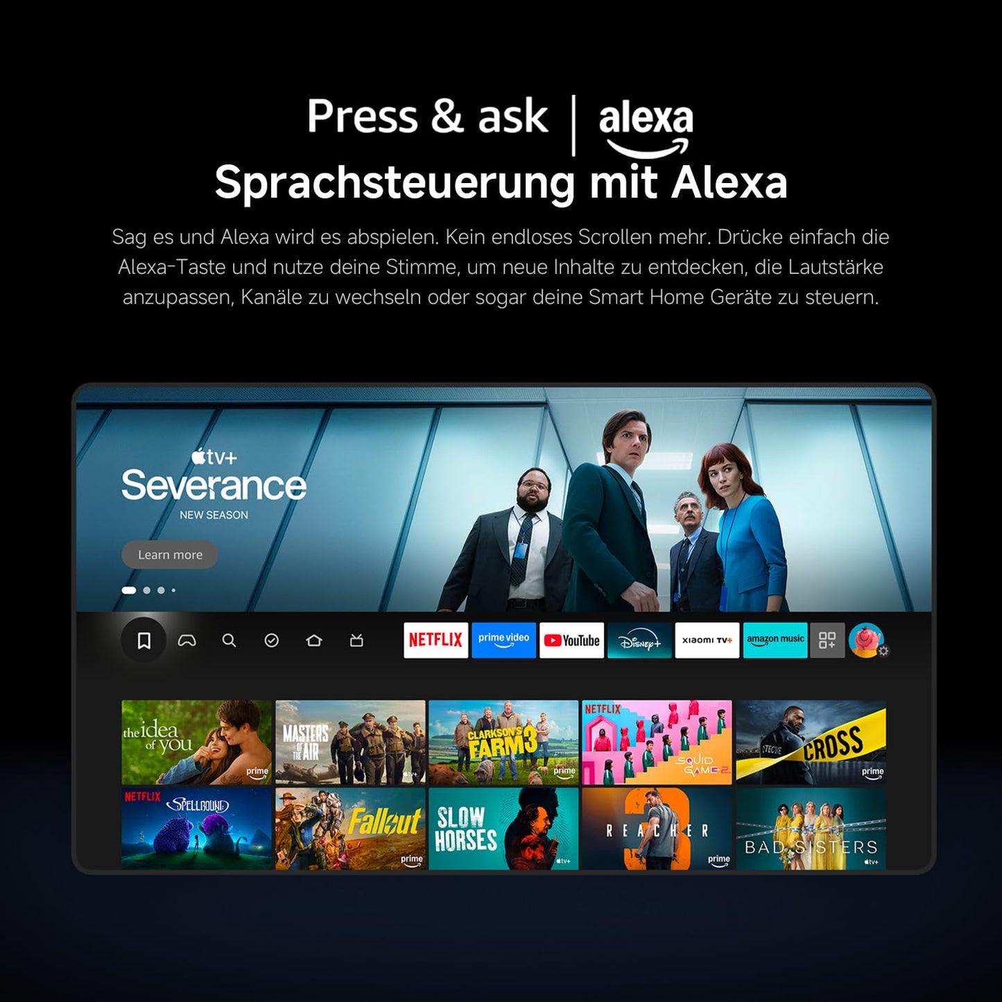 Xiaomi F, 50 Zoll (127 cm), 4K UHD, Smart TV, Fire TV, Triple Tuner DVB-C/S/S2/T/T2,HDR10, MEMC,Game Boost mode 120Hz, Sprachsteuerung mit Alexa, 2GB+32GB, Kompatibel mit Apple AirPlay
