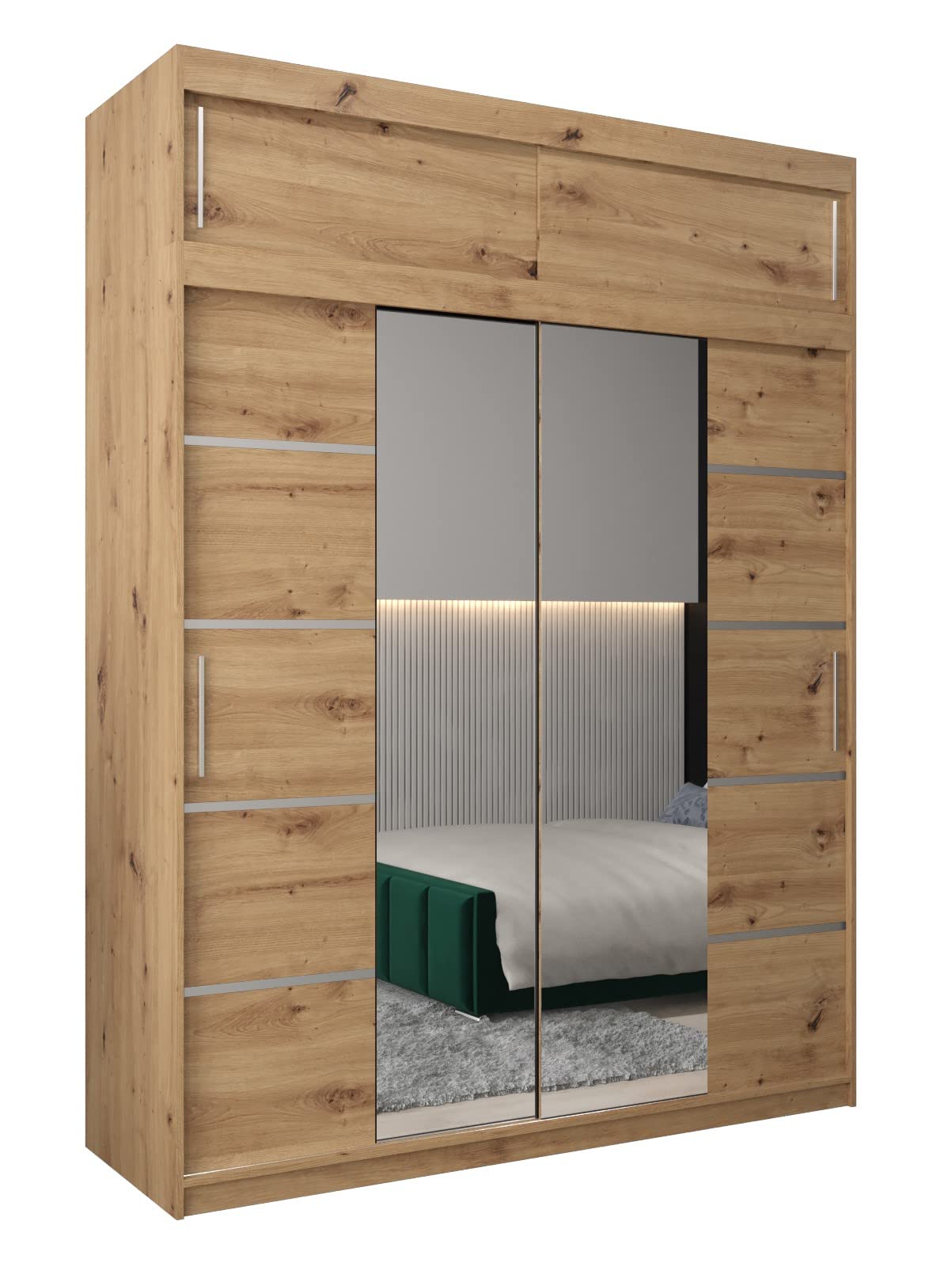 MEBLE KRYSPOL Verona 4 250 Bedroom Wardrobe Sliding Doors Cabinet with Mirror Wardrobe with Mirror Sliding Door Wardrobe Sliding Doors - 250 x 240 x 62 cm - Sonoma with Extension