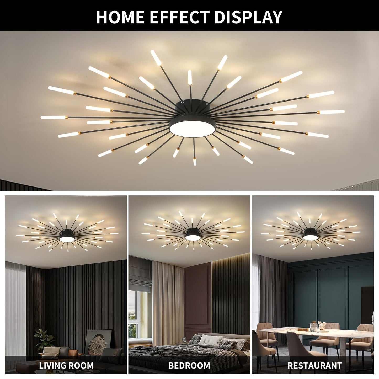 minifair Moderne LED-Deckenleuchte, 12 + 1 Köpfe, halbbündige Deckenleuchte, goldene Kronleuchter, Deckenbeleuchtung für Schlafzimmer, Wohnzimmer, Küche, Esszimmer, Restaurant