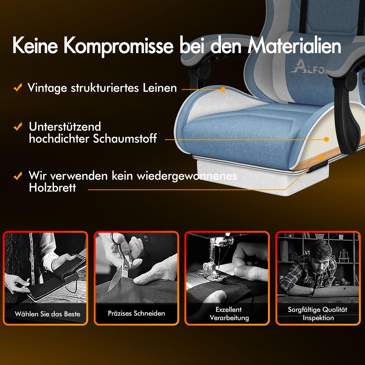 ALFORDSON Gaming-Stuhl mit Massage-Lendenwirbelkissen, ergonomischer Gamer-Racer-Stuhl mit Verstellbarer Rückenlehne, Drehstuhl mit Fußstütze, höhenverstellbar, Schwarz