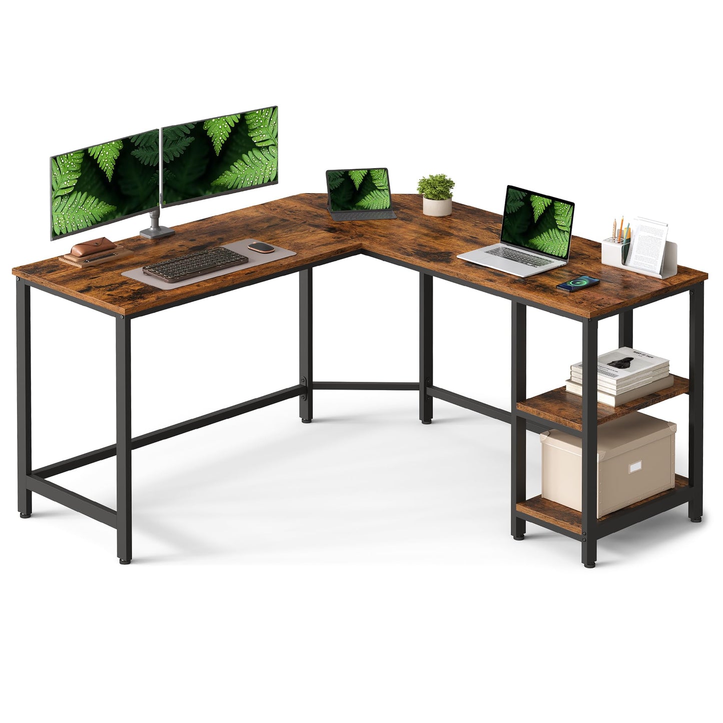 Vasagle L-Shaped Computer Desk, Corner Desk with 2 Shelves