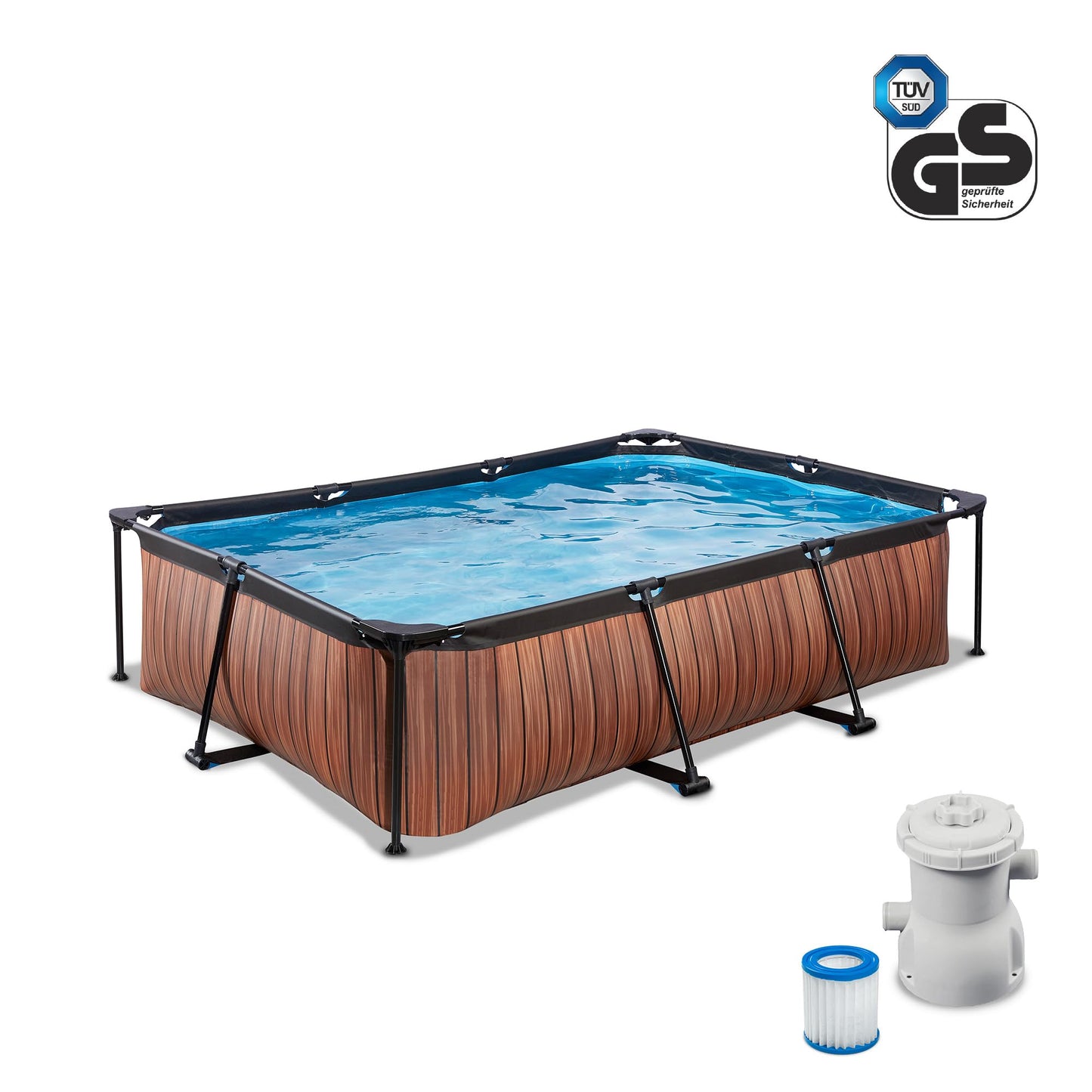 EXIT Toys Soft Grey Pool - 300x200x65cm - Rechteckiger, Kompakter Rahmenpool mit Kartuschenfilterpumpe - Leicht Zugänglich - Für Kleinkinder Geeignet - Starker Rahmen - Einzigartiges Design - Grau