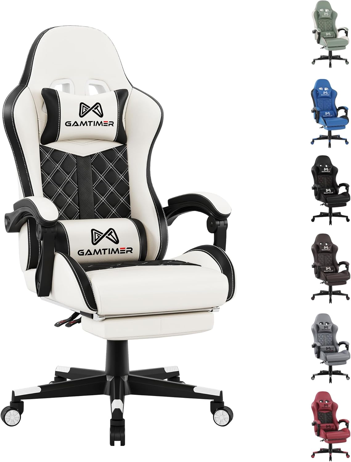 Gaming Chair, Ergonomic Office Chair, PC Chair, Gaming Chair, Lumbar Cushion and Footrest, PU Leather Gamer Chair, Adjustable Backrest from 90-155°, Height Adjustable 360° Swivel Chair (Pink)