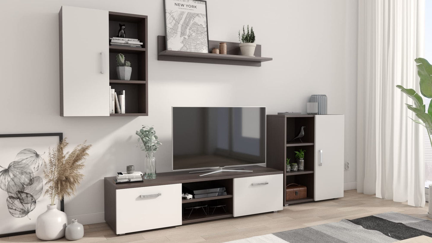 MATKAM Dedal Living Room Wall Unit Modern Living Room Cabinet with TV Table Complete Furniture (White)