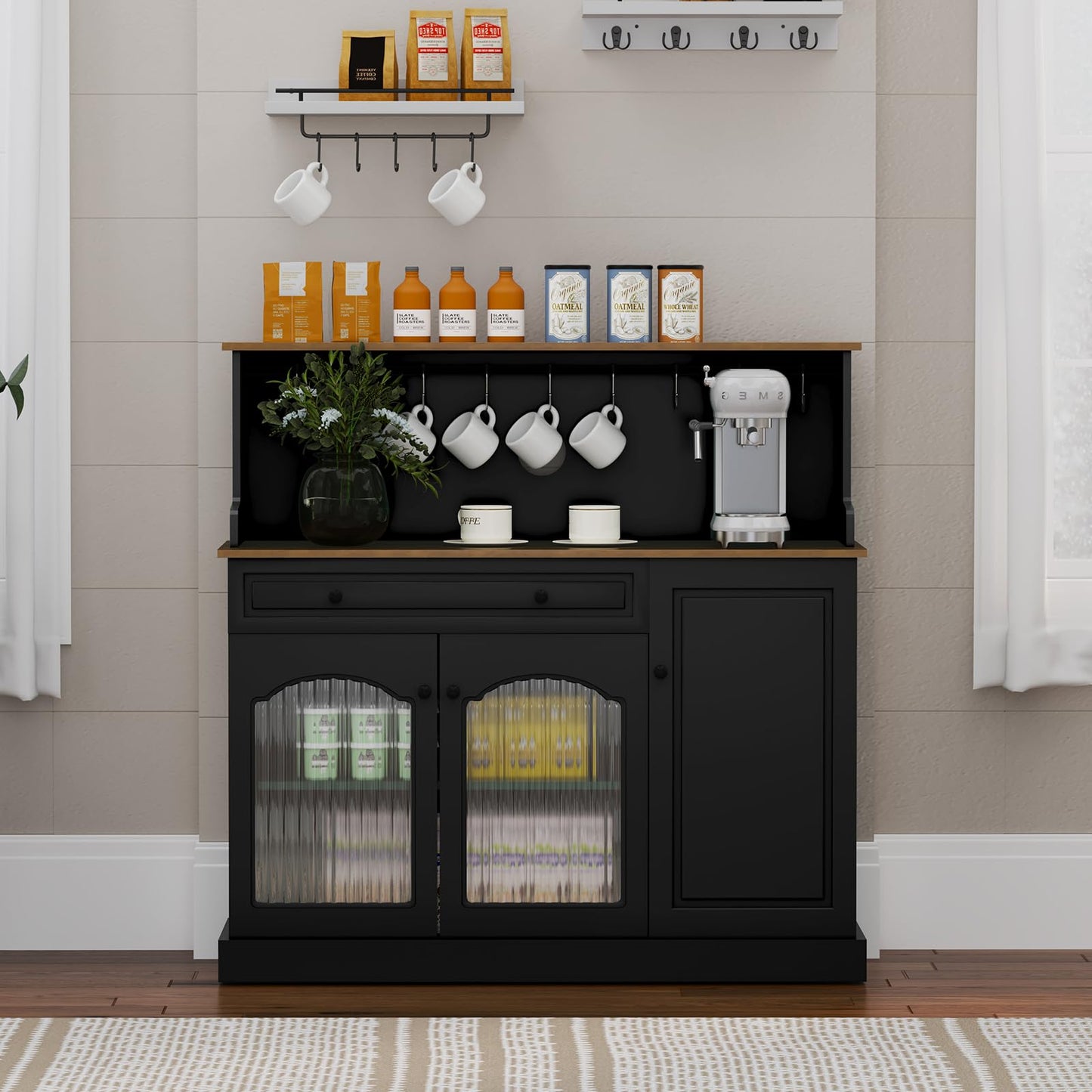 HOLTICO Küchenschrank mit Arbeitsplatte, Küchenbuffet Buffetschrank Grün, Weinschrank mit Schublade und Oberer Ablage, Kommoden & Sideboards für Wohnzimmer, Esszimmer
