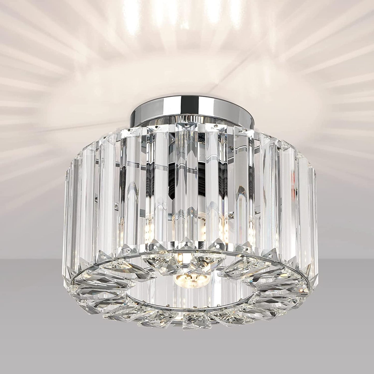 FRIDEKO HOME Modern Kronleuchter Kristall Deckenleuchte Gold,Kleine Kristall Deckenlampe E27 Fassung für Wohnzimmer Schlafzimmer Küche Flur,Ø23cm