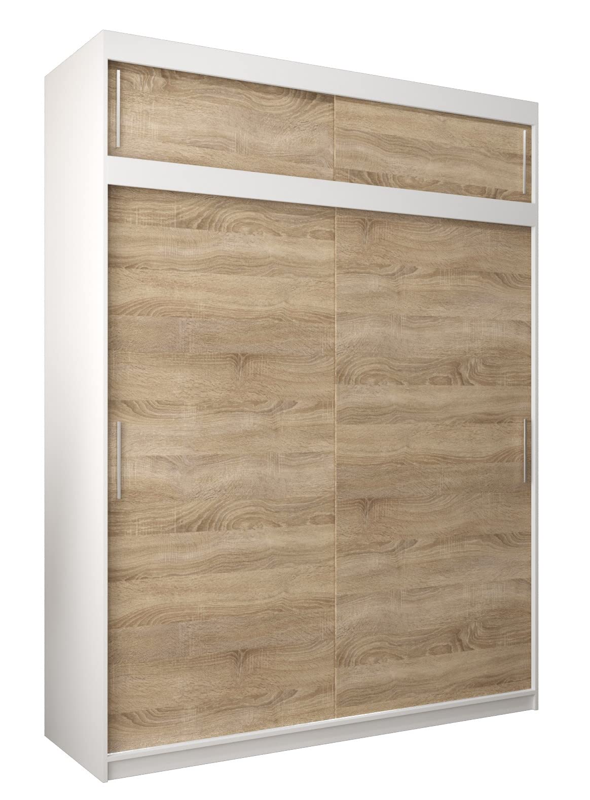 MEBLE KRYSPOL Tokyo 250 Wardrobe with Three Sliding Doors for Bedroom – Modern Storage Cabinet with Clothes Rail and Shelves – 250 x 200 x 62 cm – Matte Black and Artisan