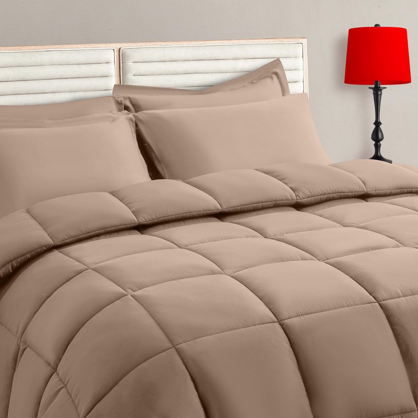 Twin Size Comforter Set - 5 Pieces, Bed in a Bag Bedding Sets with All Season Soft Quilted Warm Fluffy Reversible Comforter,Flat Sheet,Fitted Sheet,1 Pillow Shams,1 Pillowcases,Black