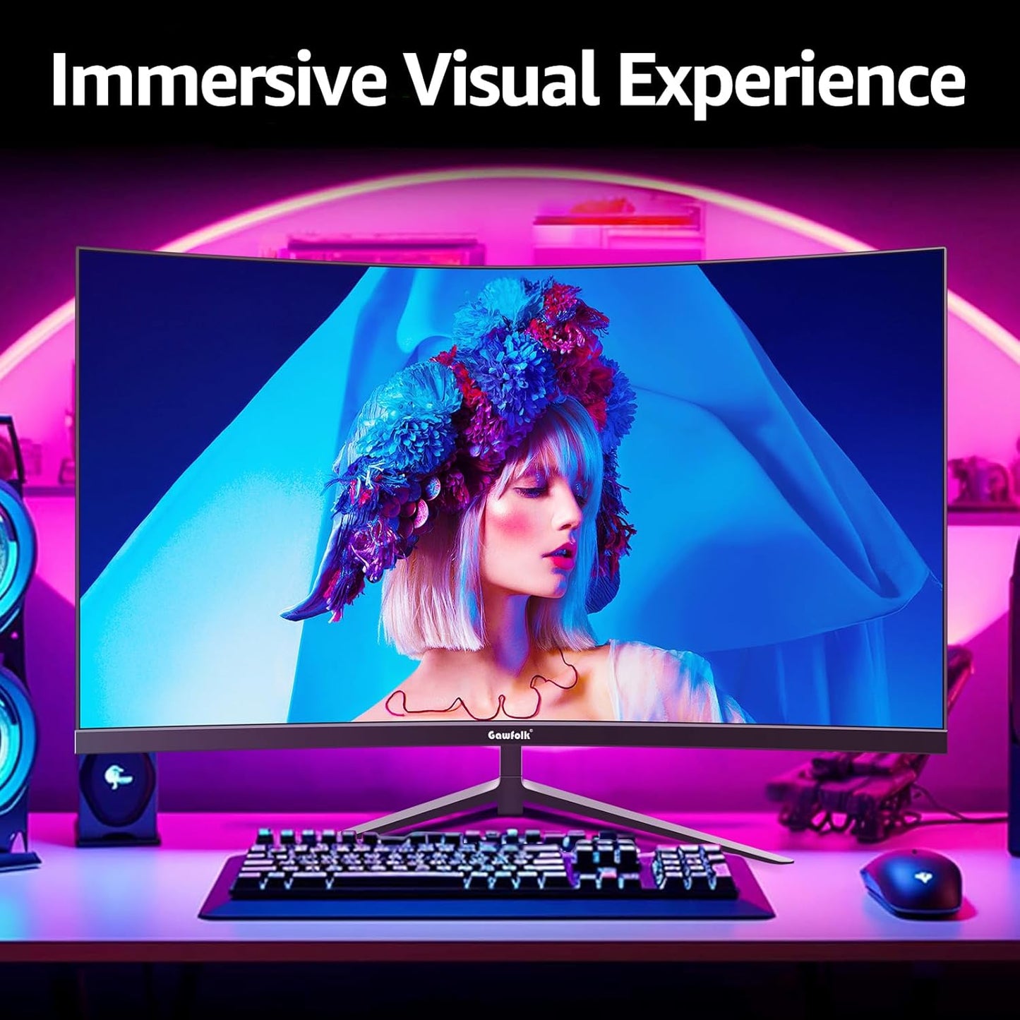 Gawfolk 32 Zoll Curved Gaming Monitor 180HZ / 165Hz / 144hz PC Bildschirm Full HD 1080P, Rahmenloses 1800R Gebogenes Computerbildschirm mit FreeSync und Eye Care Technologie, unterstützt VESA