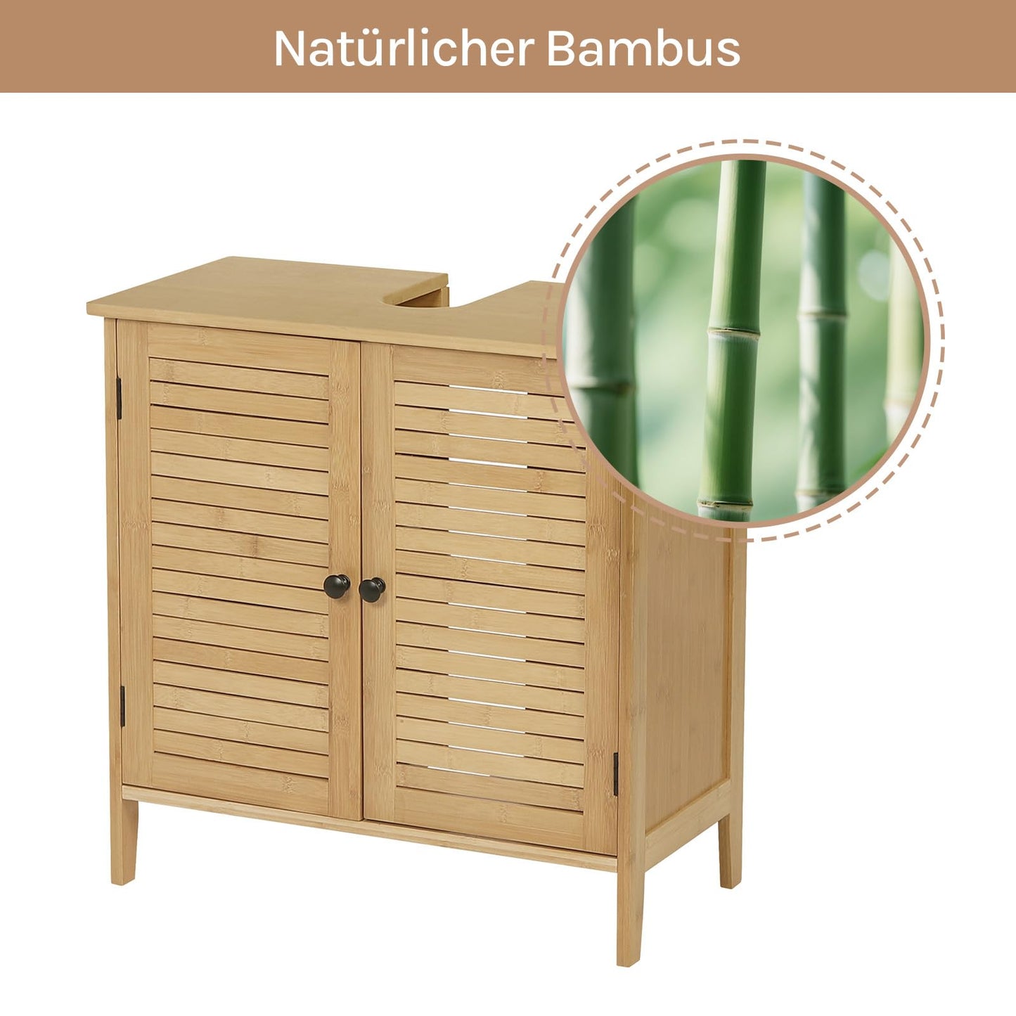 EUGAD Under Basin Vanity Unit Bathroom Cupboard with 2 Doors 60 x 30 x 60 cm, Bamboo