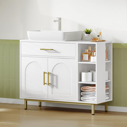 Hzuaneri BC28813G Bathroom Cabinet 1 Drawer 2 Cabinet Doors Open Compartment with 3 Levels Adjustable Shelf White 30 x 80 x 64 cm