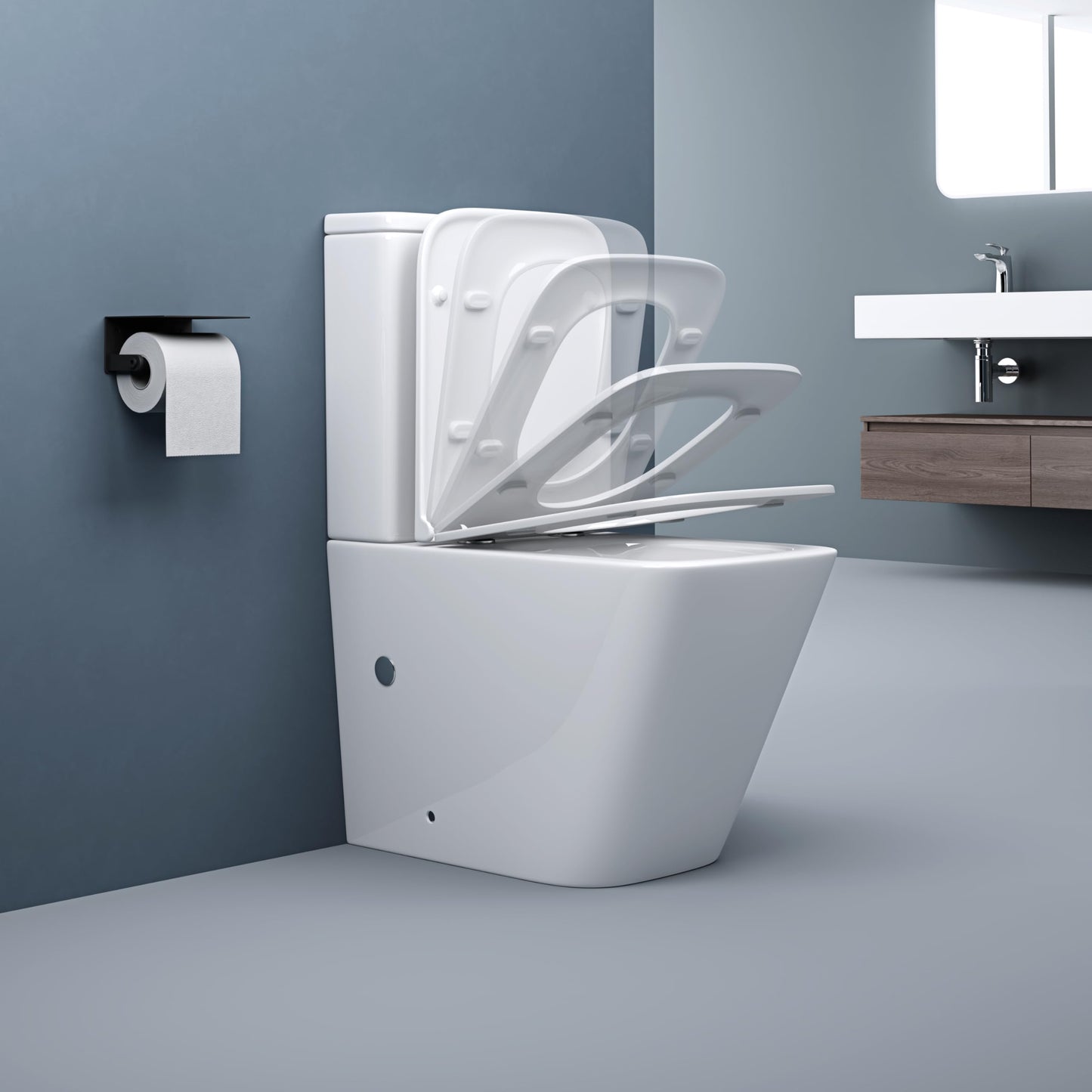 doporro Stand-WC mit Spülkasten komplett S112T schwarz matt inkl. Softclose Absenkautomatik 36x63x82cm Stand-Toilette schwarz matt spülrandlos