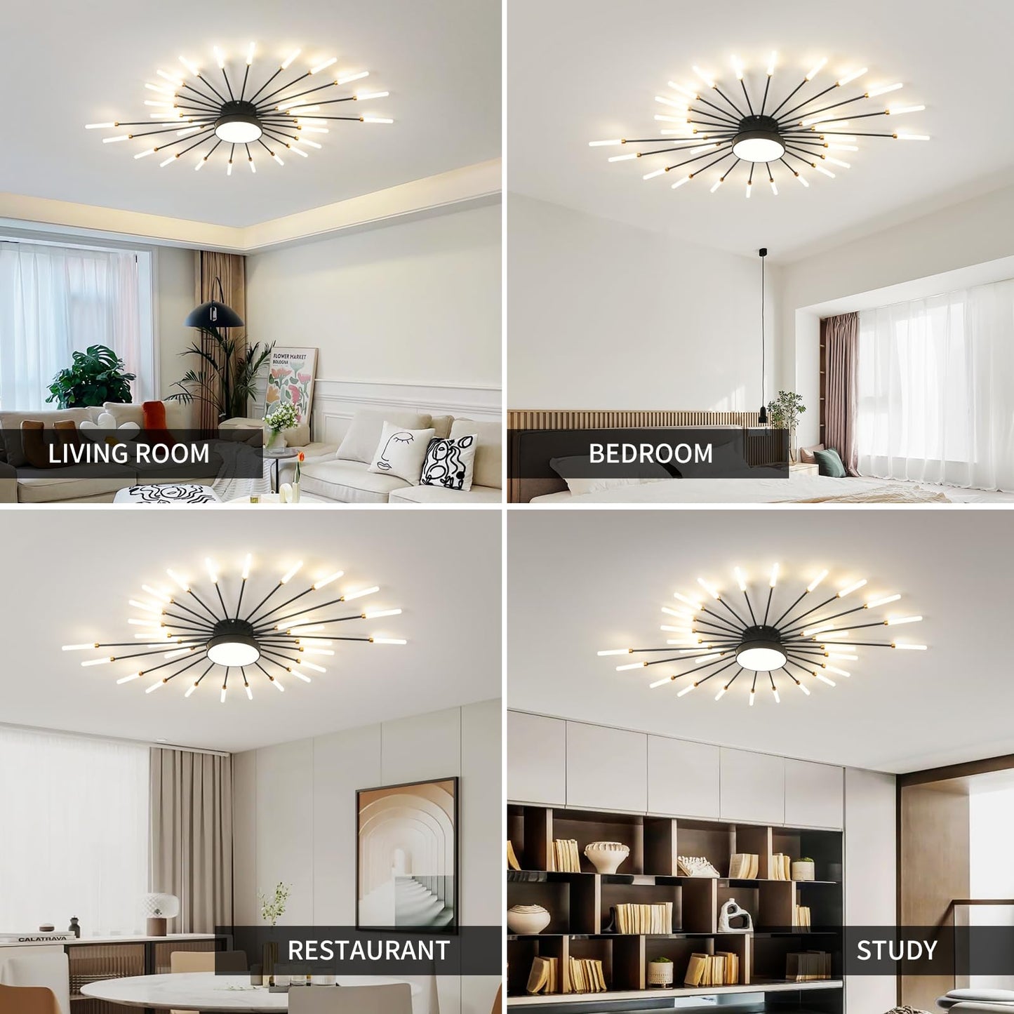 minifair Moderne LED-Deckenleuchte, 12 + 1 Köpfe, halbbündige Deckenleuchte, goldene Kronleuchter, Deckenbeleuchtung für Schlafzimmer, Wohnzimmer, Küche, Esszimmer, Restaurant