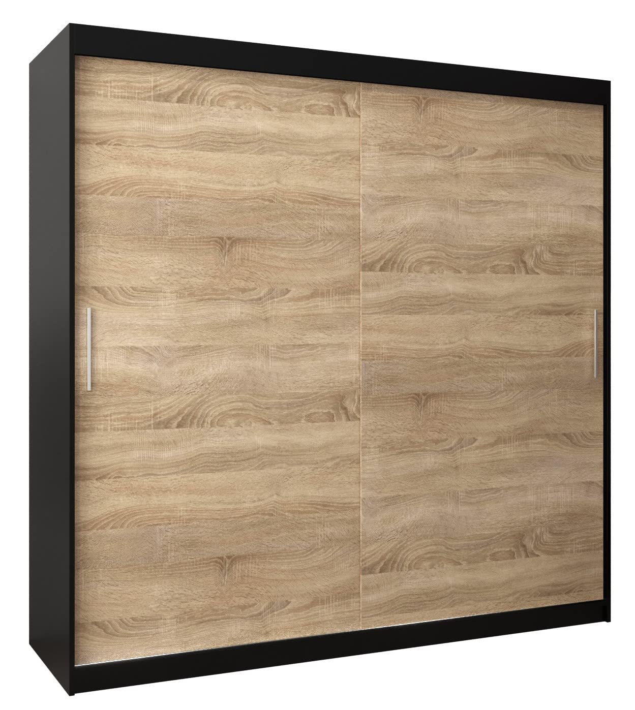 MEBLE KRYSPOL Tokyo 250 Wardrobe with Three Sliding Doors for Bedroom – Modern Storage Cabinet with Clothes Rail and Shelves – 250 x 200 x 62 cm – Matte Black and Artisan