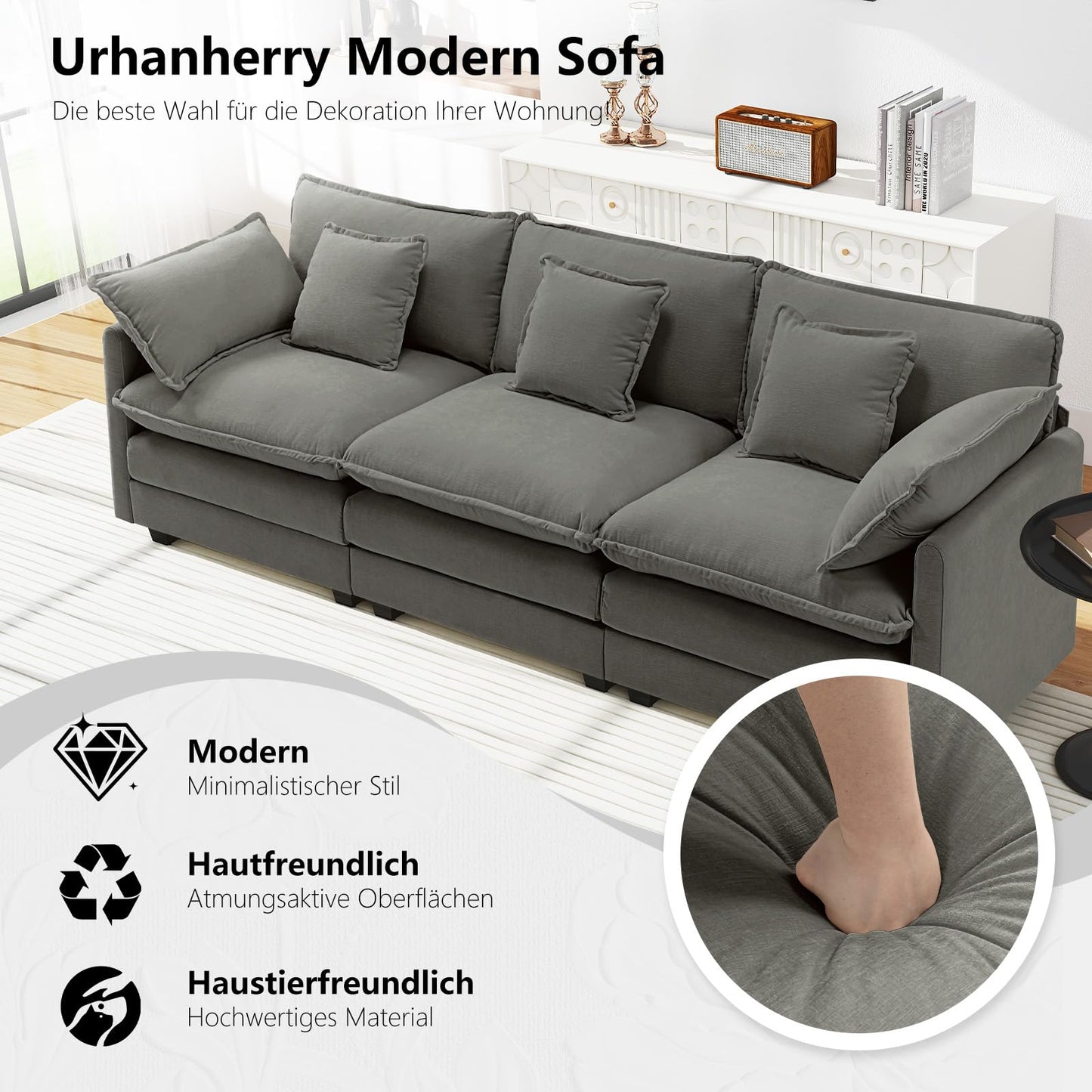 Urhanherry U-Shape Cloud Sofa, Modular Sectional Sofa, 6-Seater with 2 Ottomans, Modern Sofa with Decorative Cushions/Armrests, Breathable Chenille Fabric, U Sofa Couch for Living Room, Beige