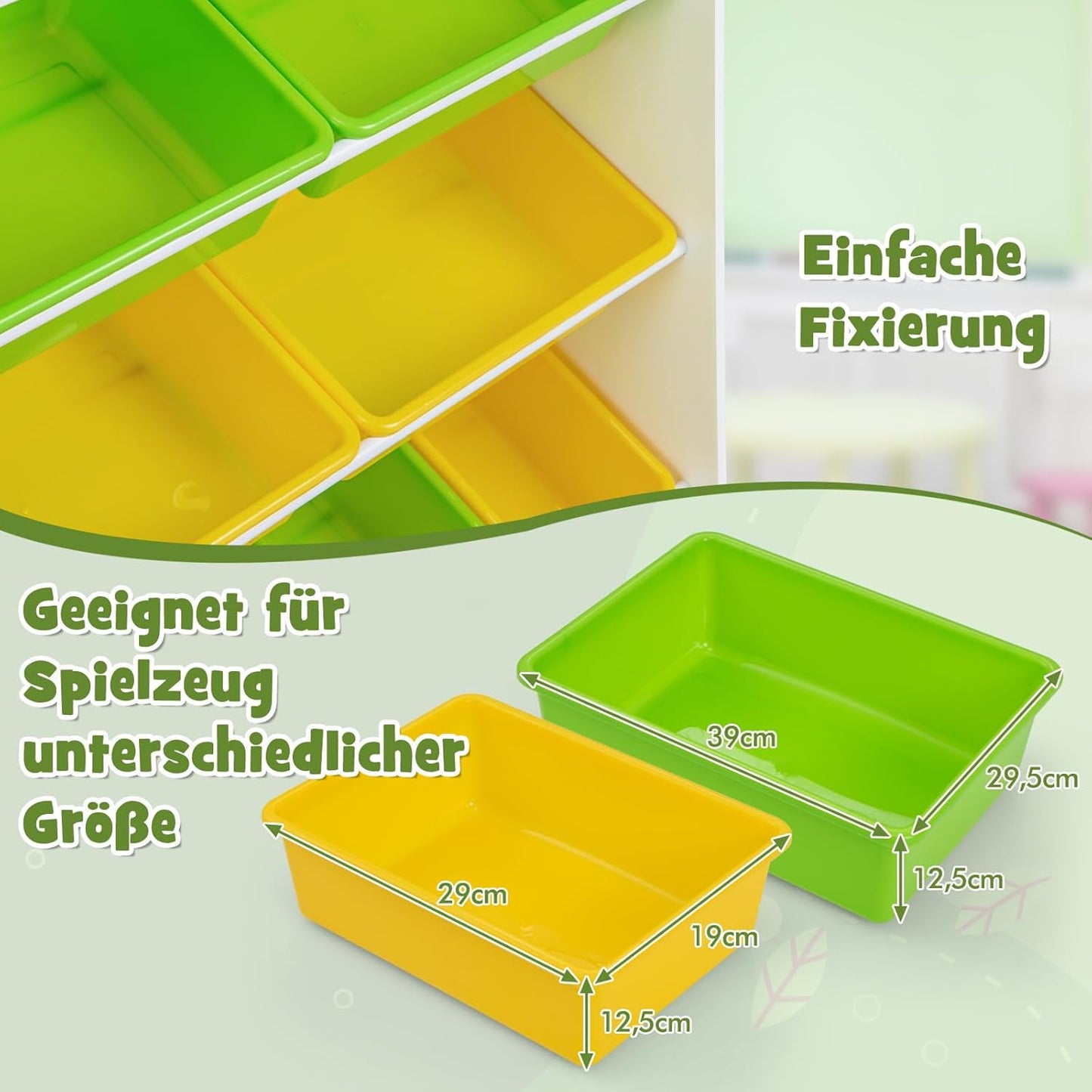 COSTWAY 4-stöckiges Kinderregal, Spielzeugregal mit 8 Aufbewahrungsboxen, 2 offenen Regalen & Schrank, Spielzeug-Organizer Bücherregal für Spielzimmer, Kindergarten, Kinderzimmer, 120 kg belastbar