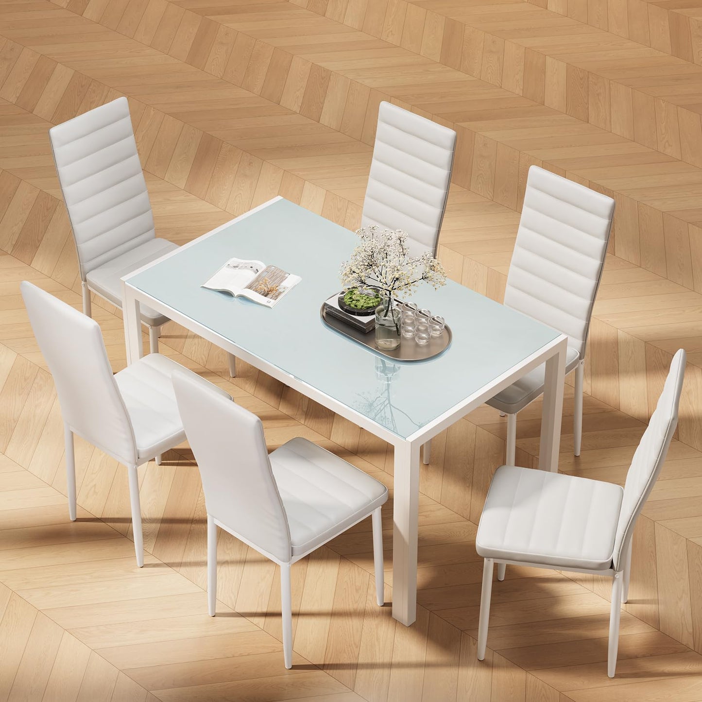 Bealife Dining Table with 4 Chairs Set, Dining Table and Chairs for 4 People, Dining Room 6 Chairs and Table, Set with Dining Table and Chairs for Kitchen, Dining Room and Living Room (Black, 4