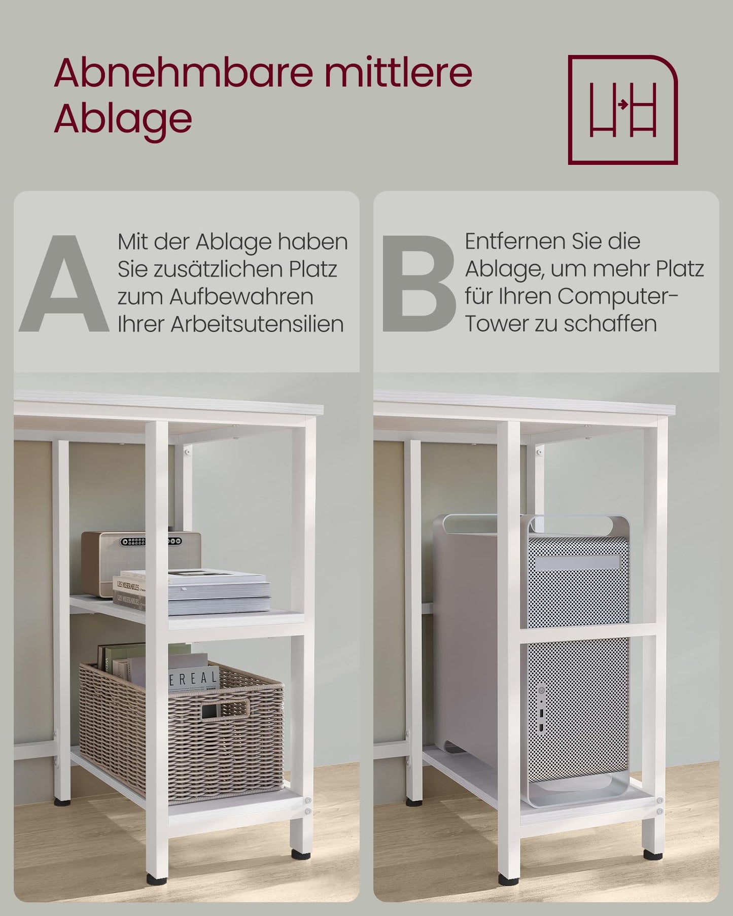 Vasagle L-Shaped Computer Desk, Corner Desk with 2 Shelves