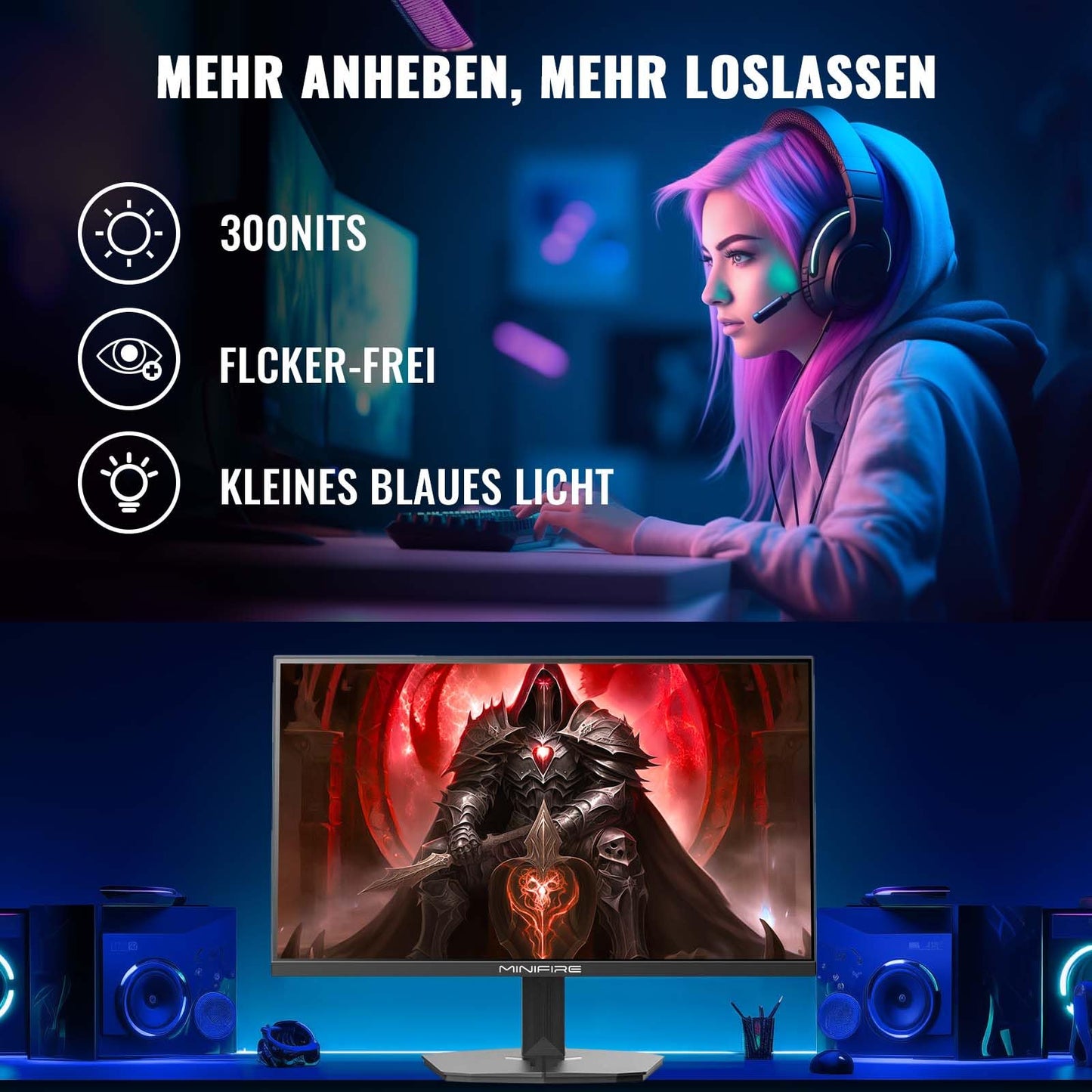 Minifire MFG32C3Q Gaming Curved Monitor 32 Inch 180Hz, 2K WQHD (2560 x 1440), 1500R, 1ms (MPRT), AMD FreeSync, sRGB 125%, VESA, 2xHDMI 2.0 / 2xDP (180Hz), Eye Care