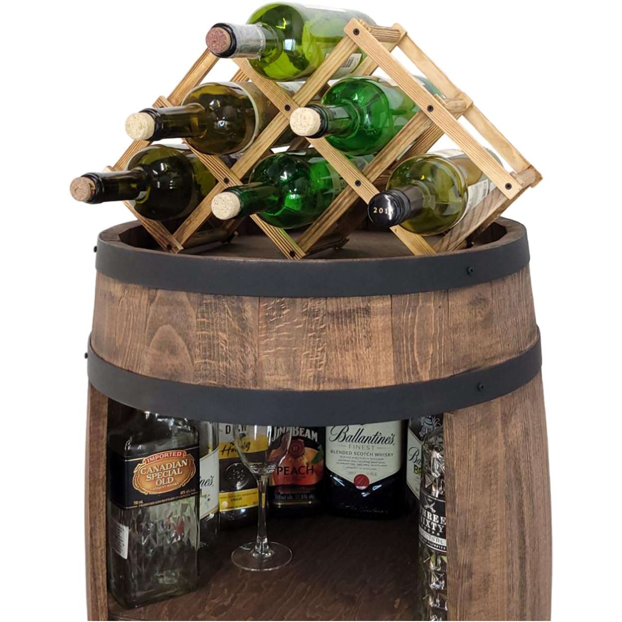 Barrel Bar with LED Lighting and Wine Holder Wine Rack - Wooden Barrel Home Bar 80 cm Rustic Decorative Bar Cabinet Wine Stand - Barrel Beer Wine Bottle Stand - Bar Whisky Gift (Dark Brown)