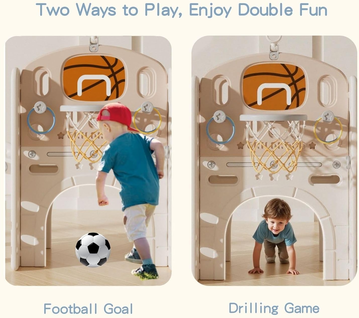 Kakbgee 8-in-1 Kinder Rutsche, Baby Slide, Mini-Bus, 2m HDPE Kinderrutsche - mit Geländer, Futschfesten Stufen, Tunnel, Stauraum, Gartenrutsche Spielplatz für Drinnen/draußen, ab 6 Monaten, Grau