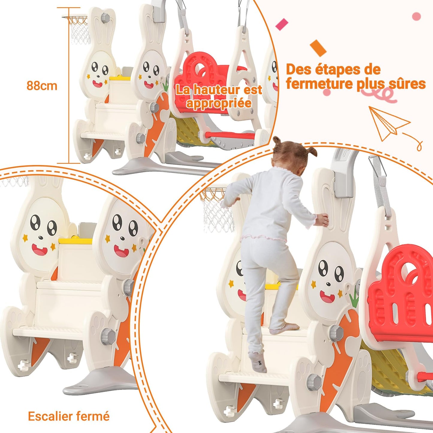 DADEA 6 in 1 Kinderrutsche mit Korb, Rutsche und Schaukel für Kinder im Freien Grün, 150 × 150 × 115 cm, Babyschaukel und Rutsche für Kinder zu Hause Schaukel Kinderrutsche, Grün
