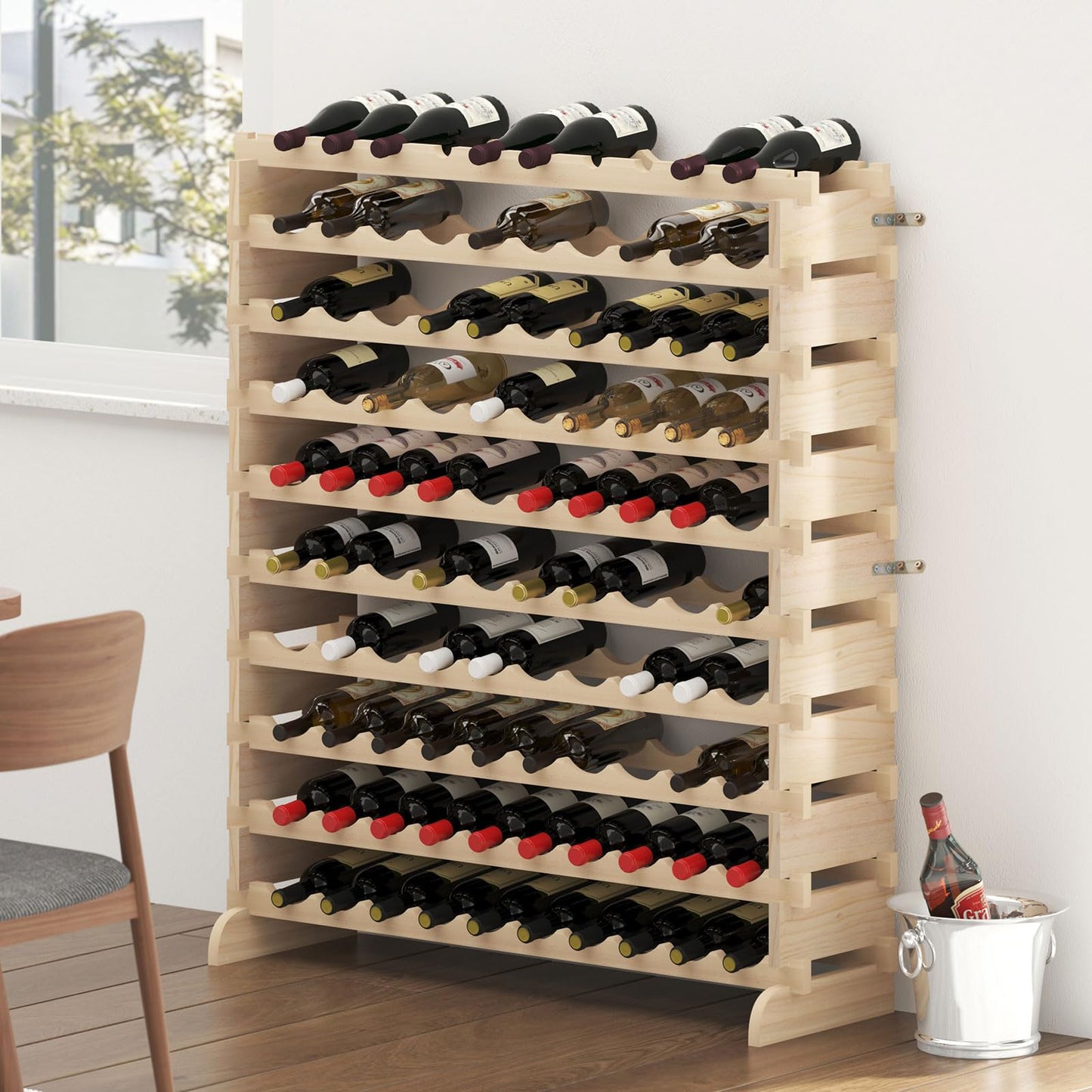 sogesfurniture Weinregal Flaschenregal mit 4 Ebenen für 32 Flaschen Wein Holzregal Weinhalter Weinständer Flaschenständer für Küche, Esszimmer, Bar, 90x30x54cm, BHEU-BY-WS4832M