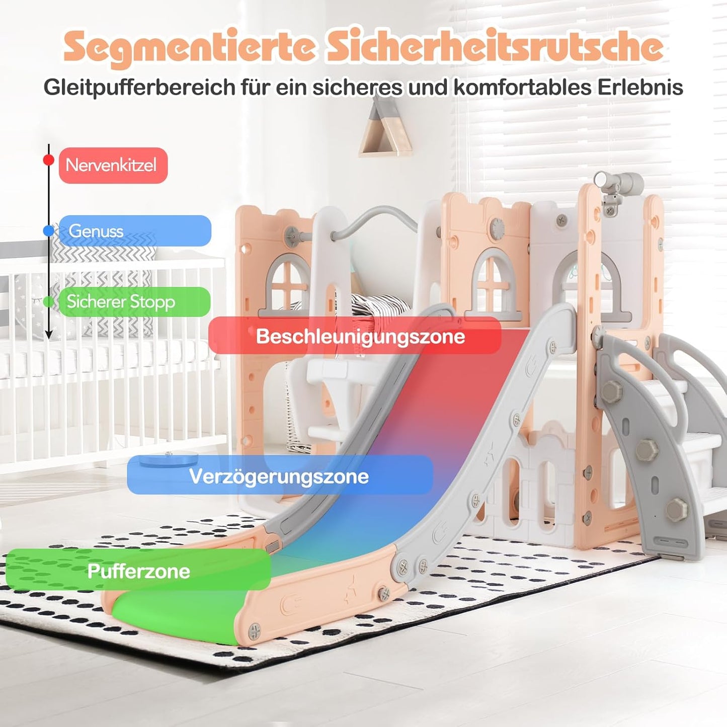 GOPLUS 7 in 1 Kinderrutsche, Kinderrutsche und Kletterspielset mit Leiter, Basketballkorb, Schaukel, Teleskop, Stauraum & rutschfeste Pedale, Indoor Spielplatz für Kinder von 1-3 Jahren (Gelb+Grün)