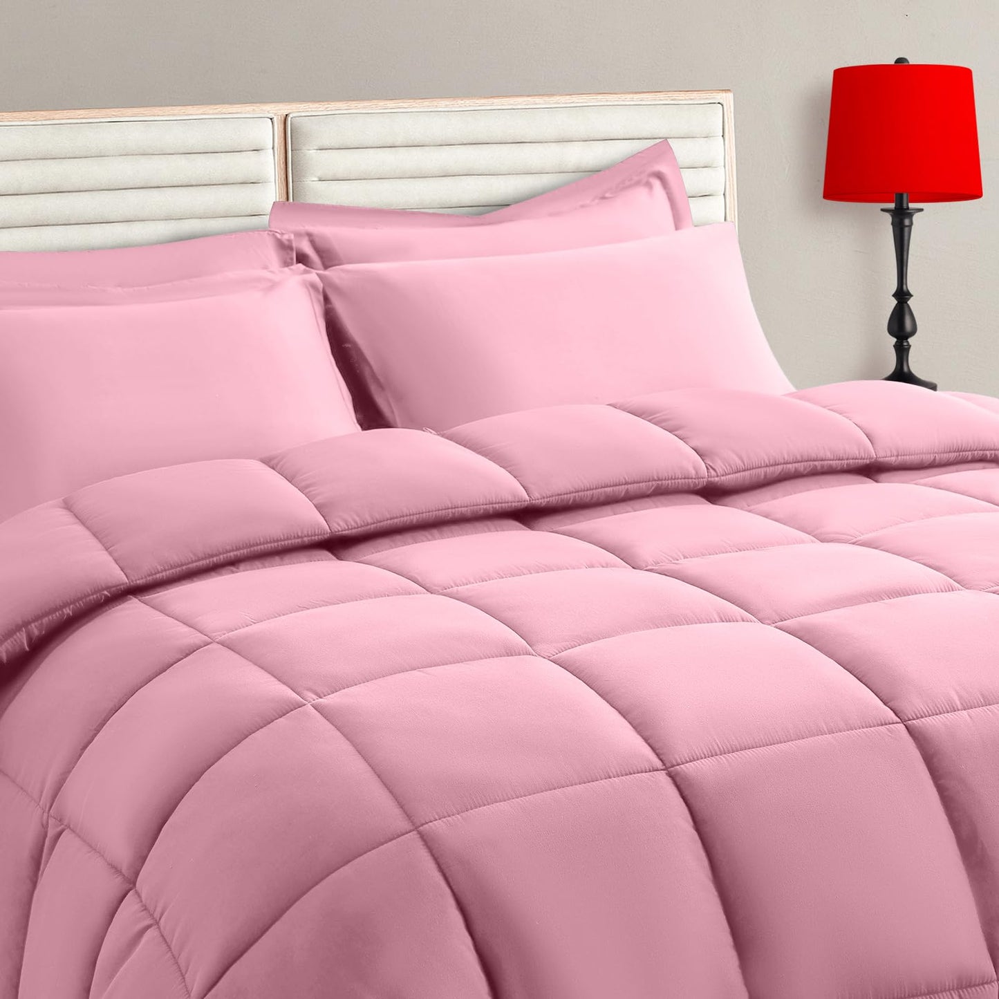 Twin Size Comforter Set - 5 Pieces, Bed in a Bag Bedding Sets with All Season Soft Quilted Warm Fluffy Reversible Comforter,Flat Sheet,Fitted Sheet,1 Pillow Shams,1 Pillowcases,Black