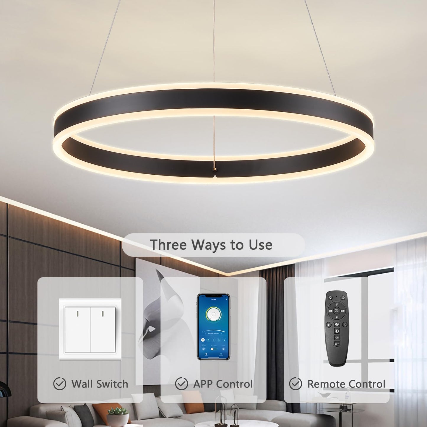 SUCIKORIO LED Pendelleuchte Esstisch, Modern LED Rund Hängelampe Esstisch Dimmbar Hoehenverstellbar 88W Aluminium Esstischlampe Hängend Mit Fernbedienung 2700K-6500K 5%-100% Helligkeit 30+40+50cm