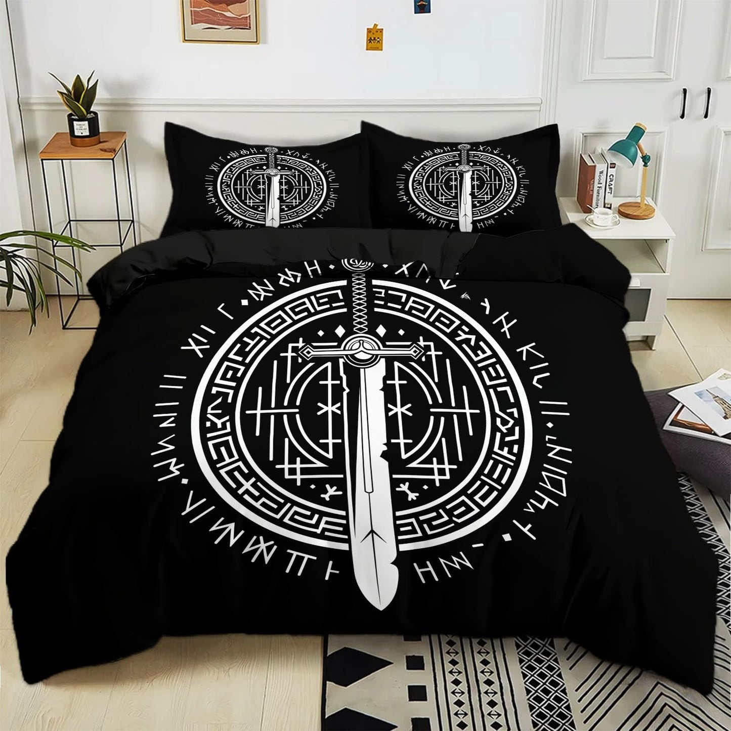Bed Linen 135 x 200 cm Halloween Moon Black Cat Grey 3D Printed Duvet Cover Easy Care 3-Piece Bedding Set Polyester Cotton with Zip and 2 Pillowcases
