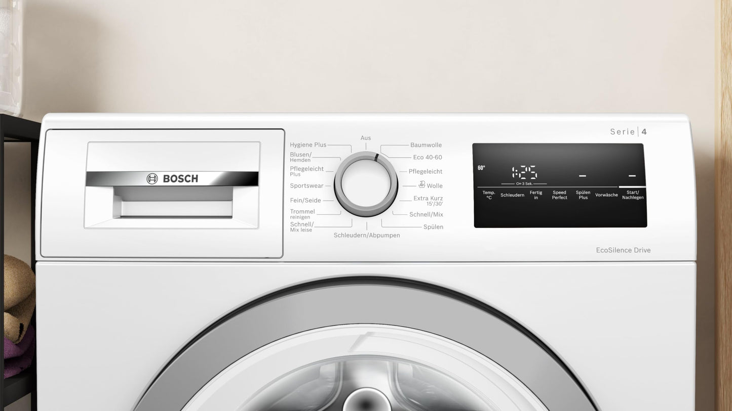 Bosch WAN282K3 Series 4 Front Load Washing Machine, 8 kg, 1400 rpm, SpeedPerfect, Maximum Energy and Water Savings, Refill Function, Extra Hygienic, AquaStop, IronAssist