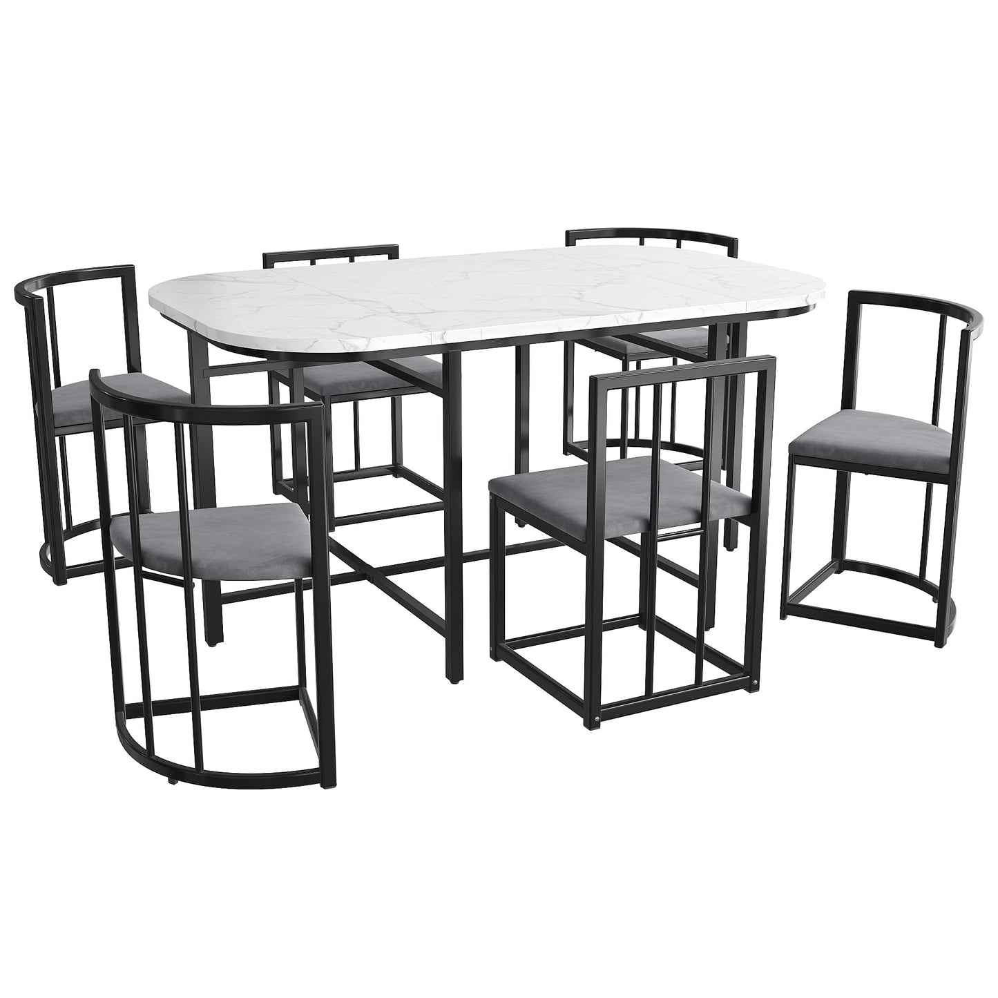 Gegtuon Esstisch 7 teilig für 6 Personen 140x80x76cm, Esstisch Rund mit 6 Stühlen und Tisch, Modern Küchentisch Metallgestell mit Rückenlehne, Essgruppe für Esszimmer Wohnzimmer Küche, Schwarz