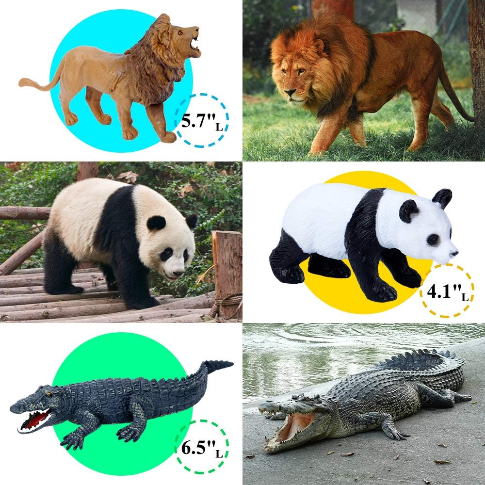 Mini Tudou 12 Stücke Safari Tiere Spielzeug Tierfiguren mit 145x98cm Aktivität Spielmatte,Realistischte Wildtier Figuren mit Löwe,Panda,Tiger,Nilpferd,Giraffe,Elefant für Kinder Jungen&Mädchen