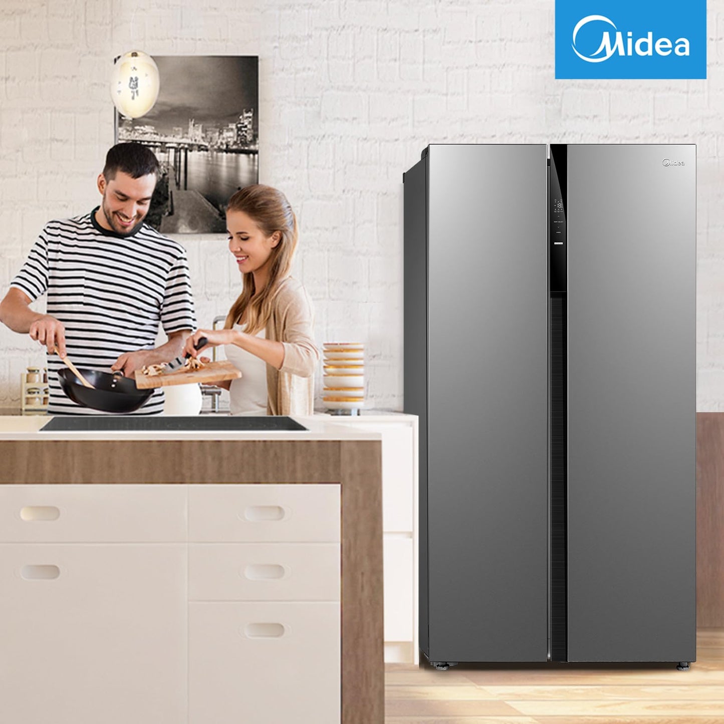 Midea KS-DDX 6.32 WT Side-by-Side Kühl-/Gefrierkombination/ 178,8 cm Höhe/ 254 kWh/Jahr/No Frost/Dual Inverter Compressor/mit 3in1 Wasser-/Eisspender und Wassertank, Dark Inox
