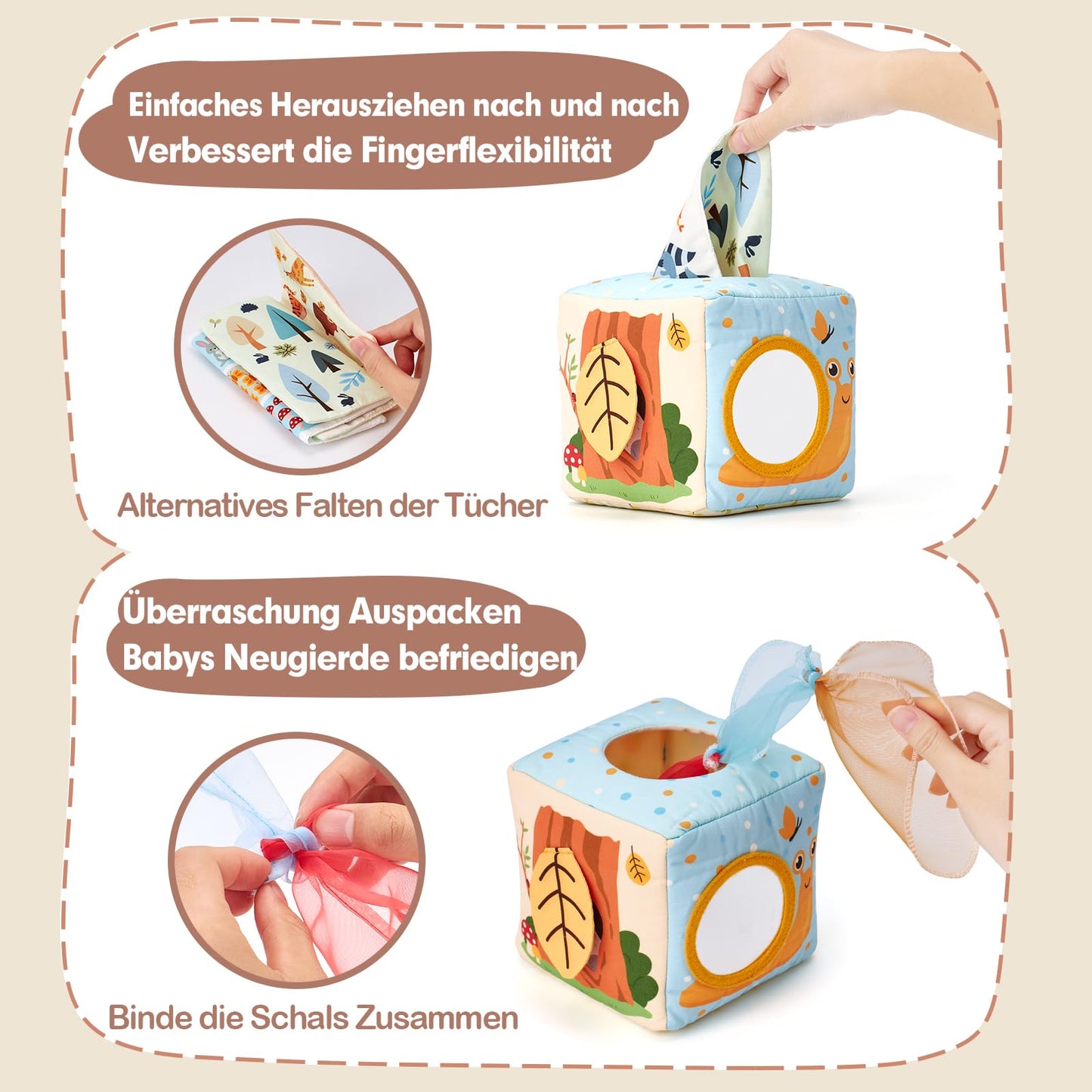 hahaland Baby Spielzeug 6 12 Monate Tissue Box, Montessori Toy Sensorik motorik Spielzeug, Stofftücher Kontrastreiche Farben Lernen Sensorische Spielzeug für Jungen Mädchen Geschenke