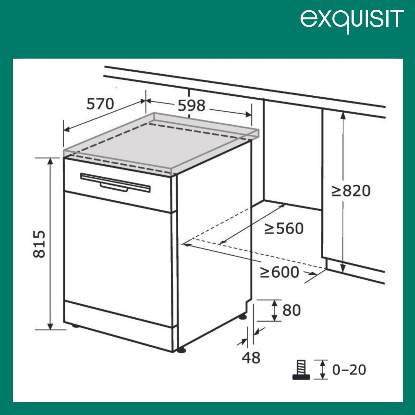 Exquisit PRO GSP56314-030C Dishwasher 60 cm, Undermountable, Energy Efficiency Class: C, 14 Place Settings, Cutlery Drawer, Automatic Door Opening, Delay Start, 11 Litres, Silver
