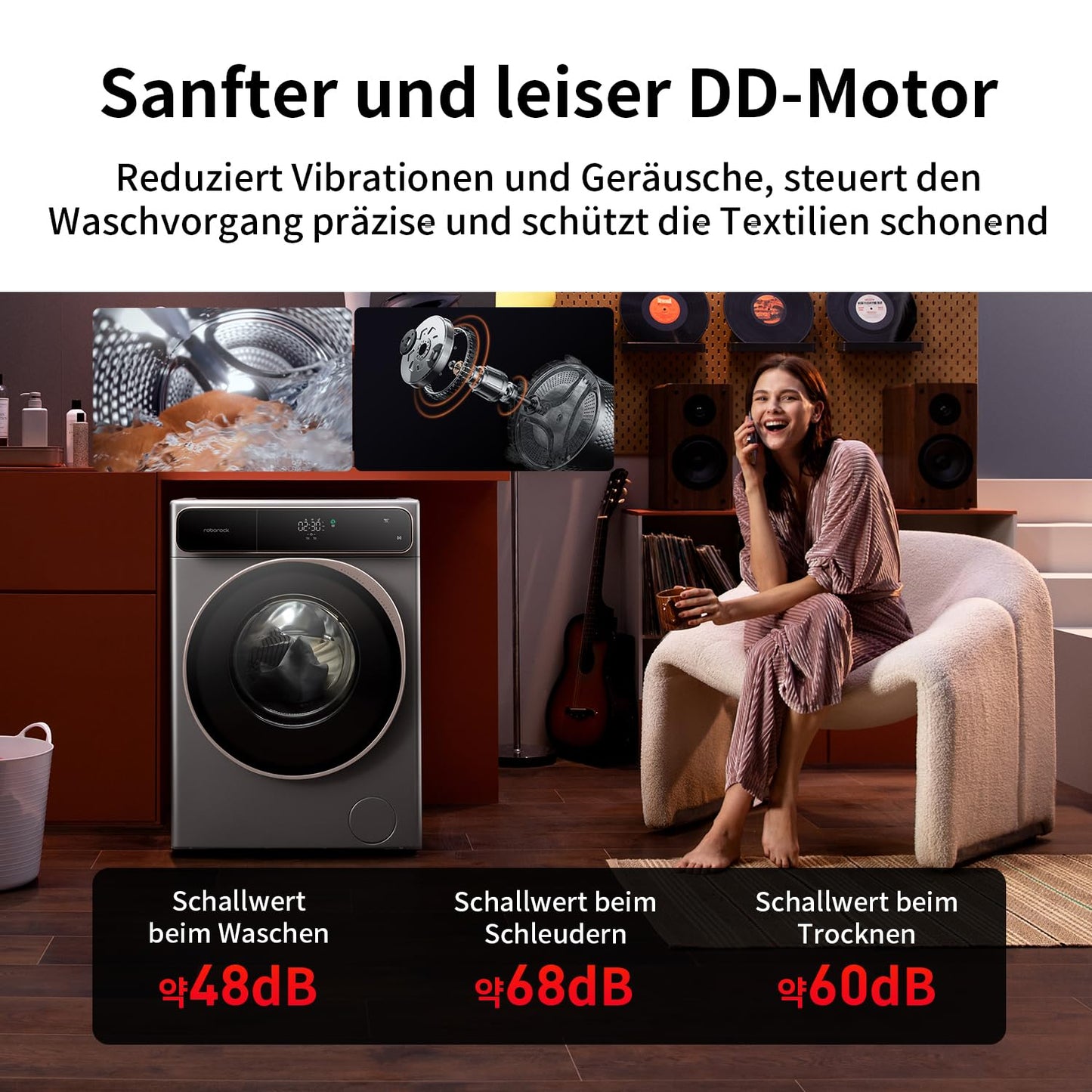 roborock Zeo Lite Waschtrockner mit der Zeo-cycle Trocknungstechnologie, 10 kg Waschen, 6 kg Trocknen, 27 Waschprogramme mit APP-Steuerung, LintClear Selbstreinigungssystem, Automatische Dosierung