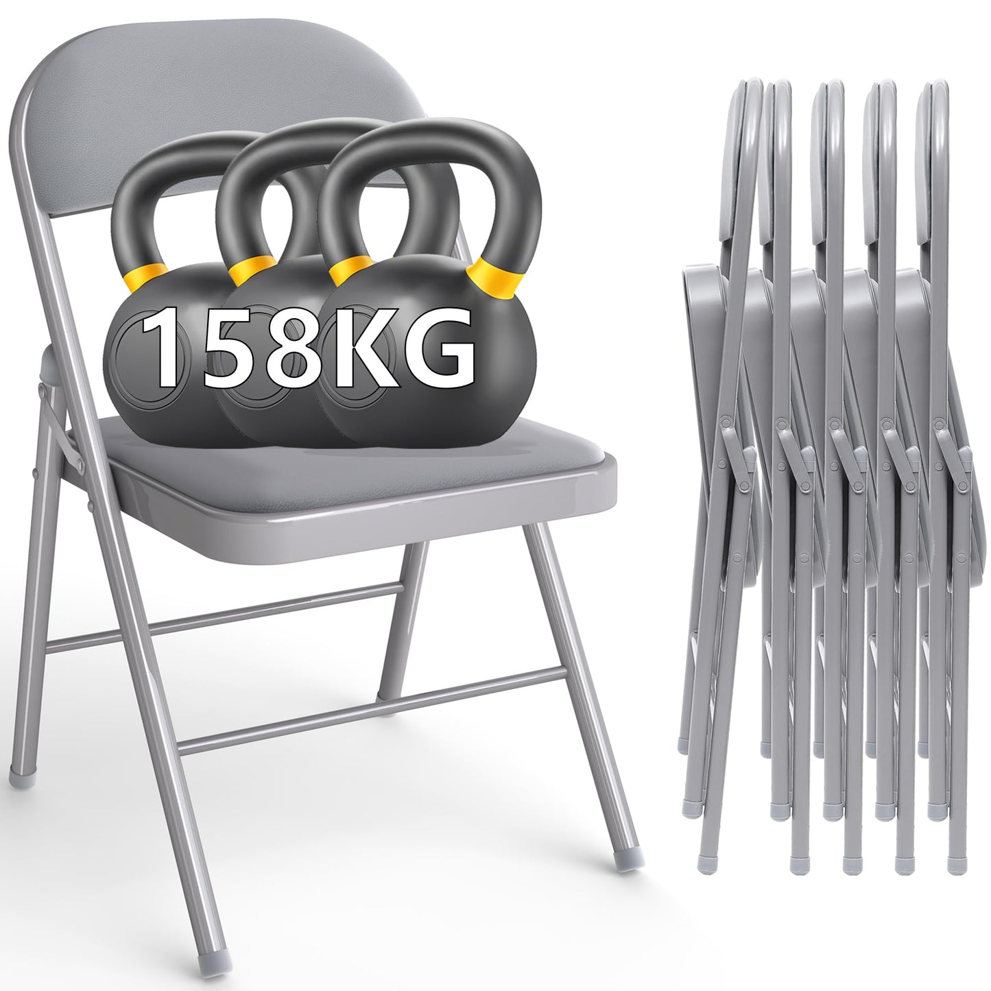 Asdsed Klappstuhl 4er Set, Klappstühle Gepolstert, Klappstuhl bis 158KG Gepolstert mit Starker Stahlrahmen, Faltbarer Klappstühle Platzsparender Schreibtischstuhl für Haus Büro Garten Balkon Party