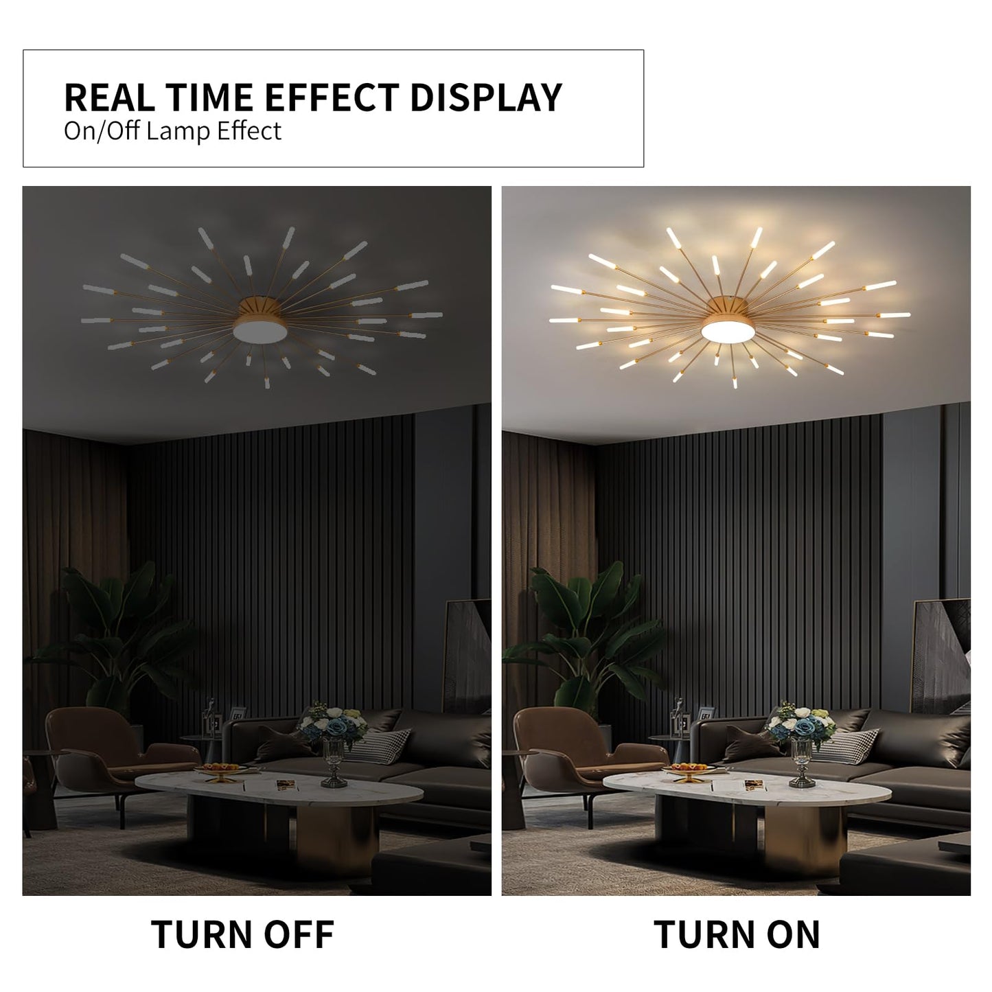 minifair Moderne LED-Deckenleuchte, 12 + 1 Köpfe, halbbündige Deckenleuchte, goldene Kronleuchter, Deckenbeleuchtung für Schlafzimmer, Wohnzimmer, Küche, Esszimmer, Restaurant