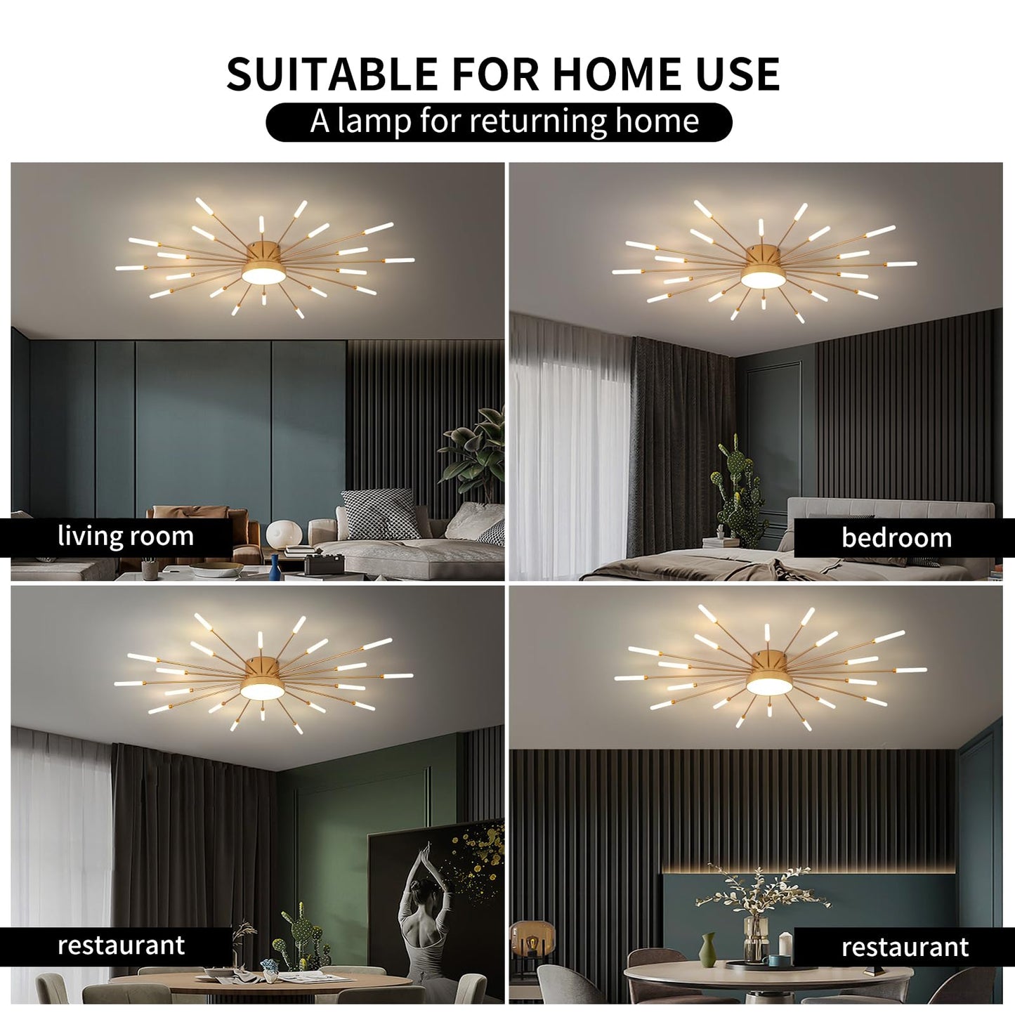 minifair Moderne LED-Deckenleuchte, 12 + 1 Köpfe, halbbündige Deckenleuchte, goldene Kronleuchter, Deckenbeleuchtung für Schlafzimmer, Wohnzimmer, Küche, Esszimmer, Restaurant