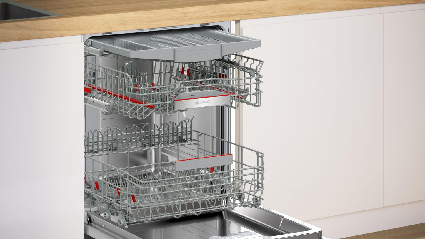 Bosch SMU4ETS08E, Series 4, Smart Undermount Dishwasher, 60 cm, Cutlery Basket, Dishwasher with Program Assistant, Particularly Quiet, Height-Adjustable Upper Basket, Automatic Door Opening, Stainless