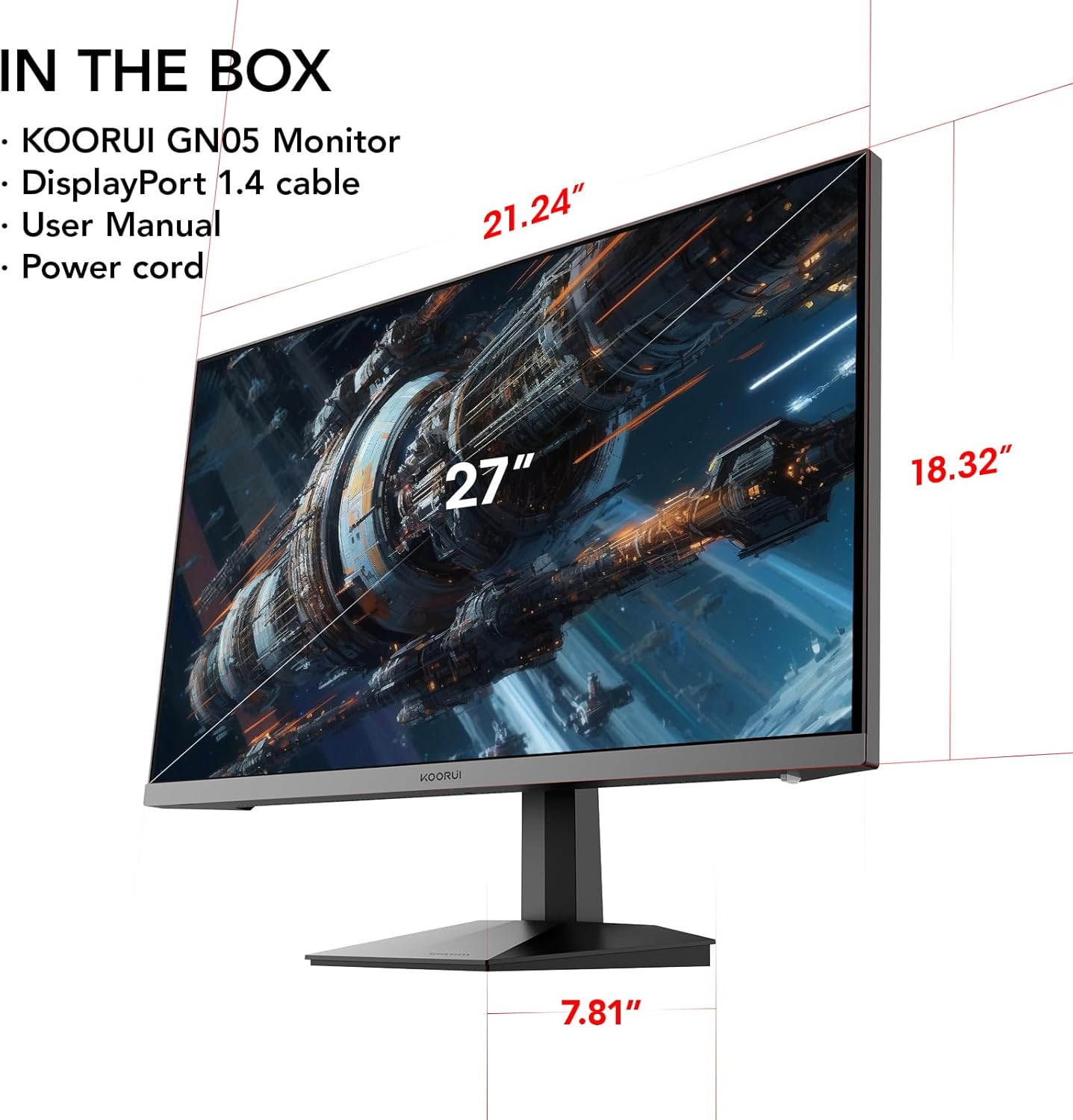 KOORUI Gaming Monitor 27 Zoll, PC Bildschirm 240Hz, FHD, 1ms, Adaptive Sync (1920 x 1080p, DCI-P3 90%, SRGB 100%, HDMI, DisplayPort, VESA 75x75)