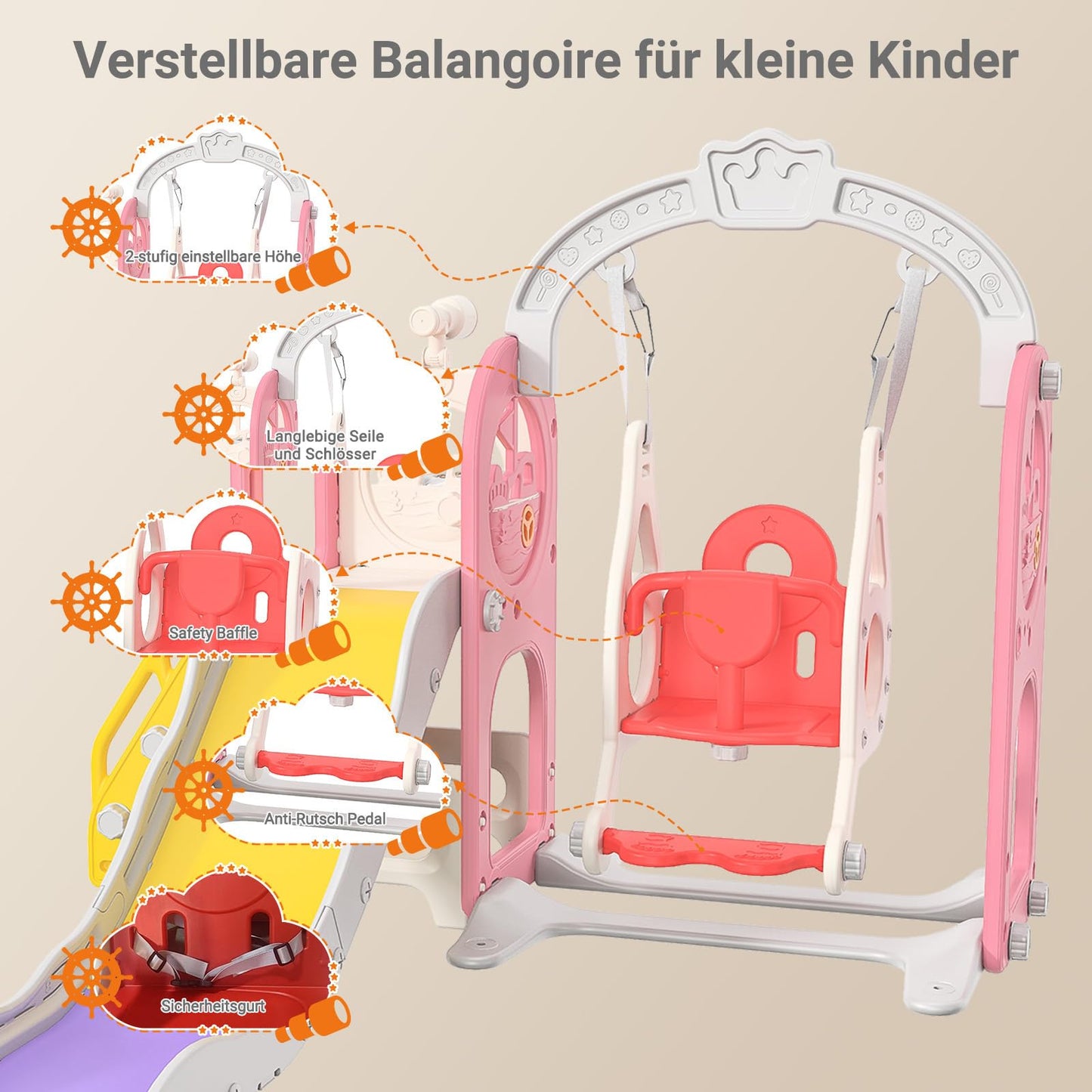 BestAlice 4 in 1 Kinderrutsche Set für Outdoor und Innen, Spielplatz mit Schaukel, Basketballkorb, Kletterleiter, Indoor- und Outdoor-Spielset, 18 Monate + (Blau)