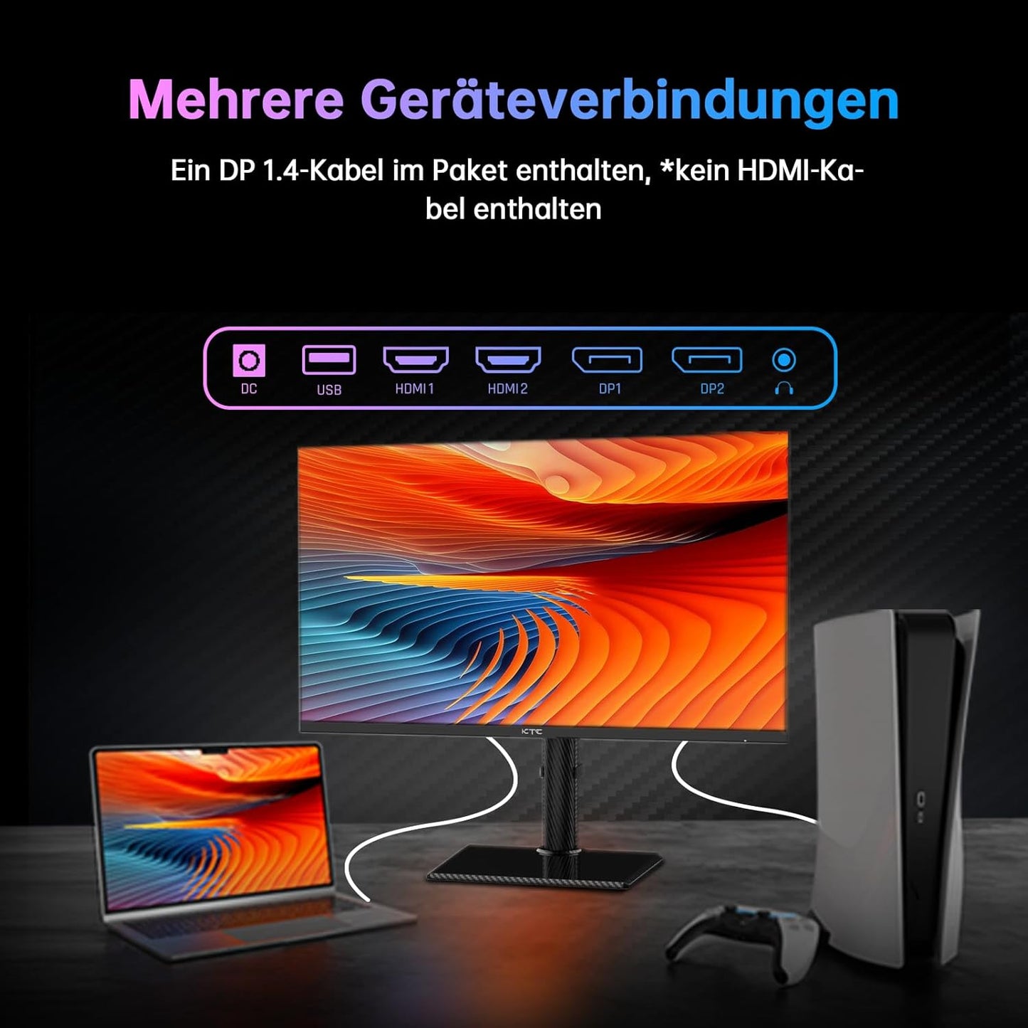KTC 32 Zoll Monitor Curved 1000R, 2K WQHD (2560x1440p) 240Hz Gaming Monitor, 1ms, Adaptive Sync, 122% sRGB, 4000:1 Kontrast, 2 x DP 1.4 (240Hz), 2 x HDMI 2.0 (144Hz), Unterstützung von Tilt und VESA