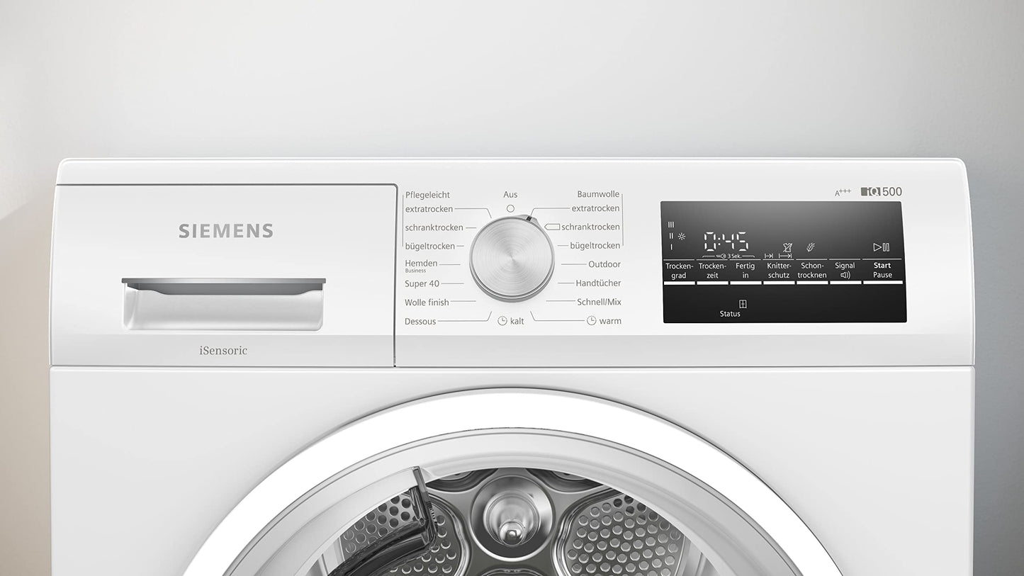 Siemens WQ35G2D00 iQ500 Wärmepumpentrockner für 8 kg Wäsche, 176 kWh pro Jahr, speedPack, autoDry, Outdoor-Programm