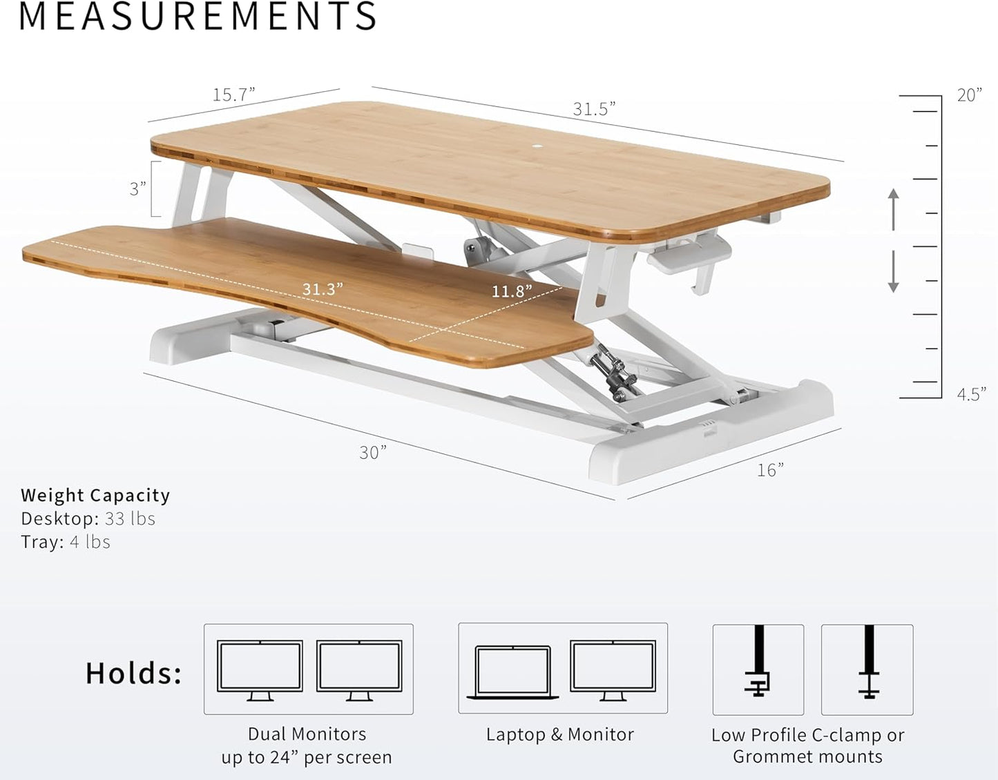 VIVO 32” Stehpult-Konverter mit höhenverstellbarem Aufsatz, Steh-Sitz-Arbeitsplatz für zwei Monitore und Laptop, mit breiter Tastaturablage, Schwarz, DESK-V000K