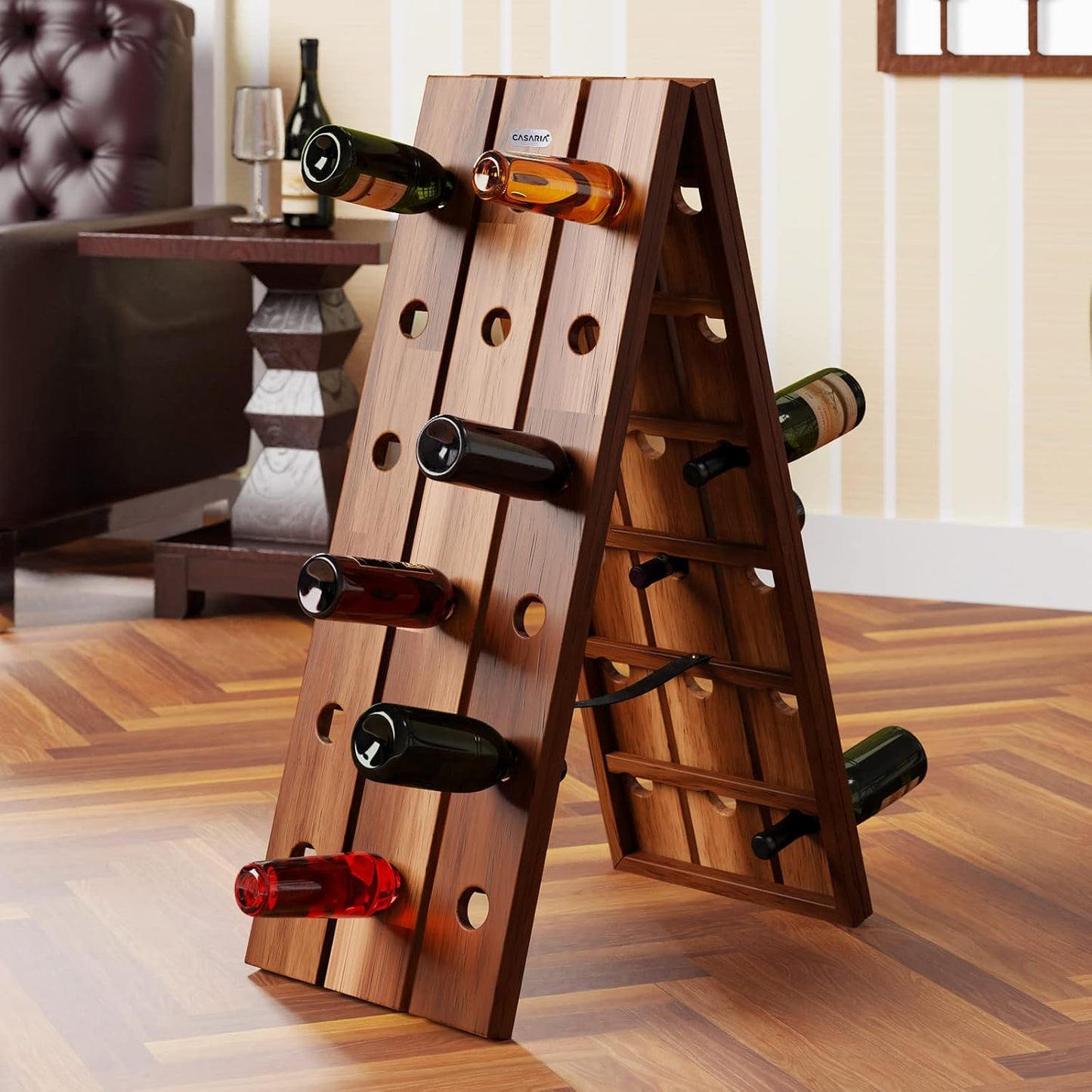 Casaria® Weinregal 36 Flaschen 87x 55x 39cm Akazien Holz Stehend Klappbar Keller Küche Wohnzimmer Bar Weinständer Weinhalter Flaschenregal Regal Rustikal