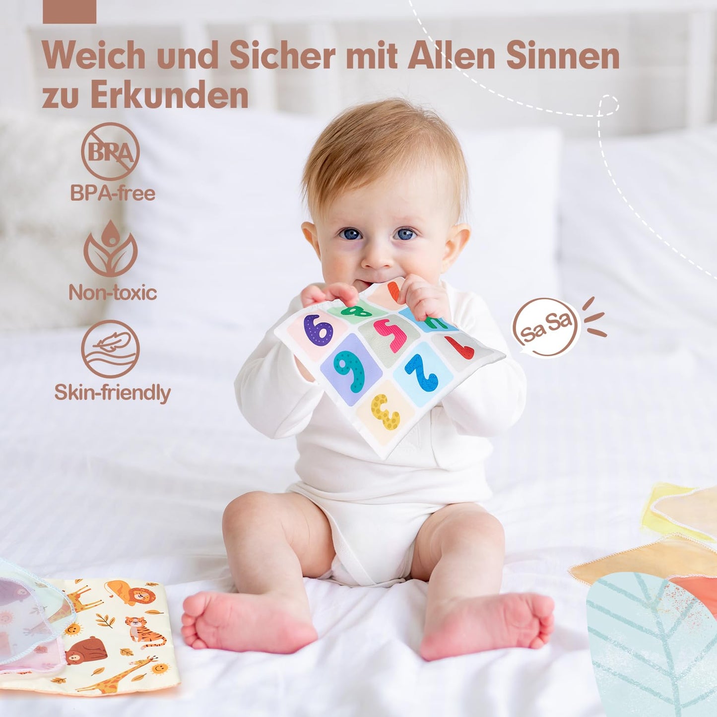 hahaland Baby Spielzeug 6 12 Monate Tissue Box, Montessori Toy Sensorik motorik Spielzeug, Stofftücher Kontrastreiche Farben Lernen Sensorische Spielzeug für Jungen Mädchen Geschenke